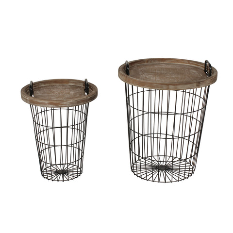 Tenby Nesting Metal and Wood Tray Basket End Tables