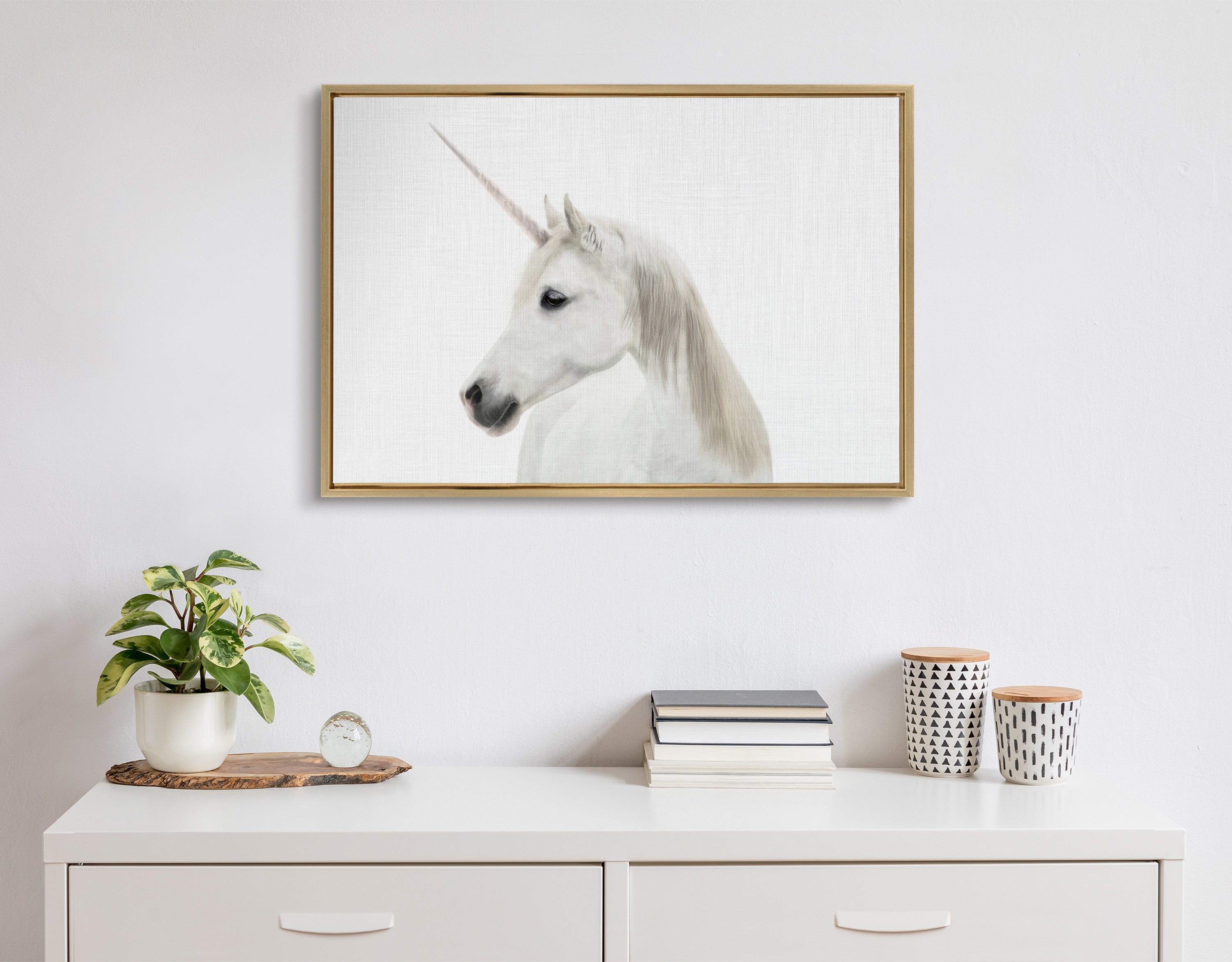 Sylvie Unicorn Framed Canvas by Simon Te of Tai Prints