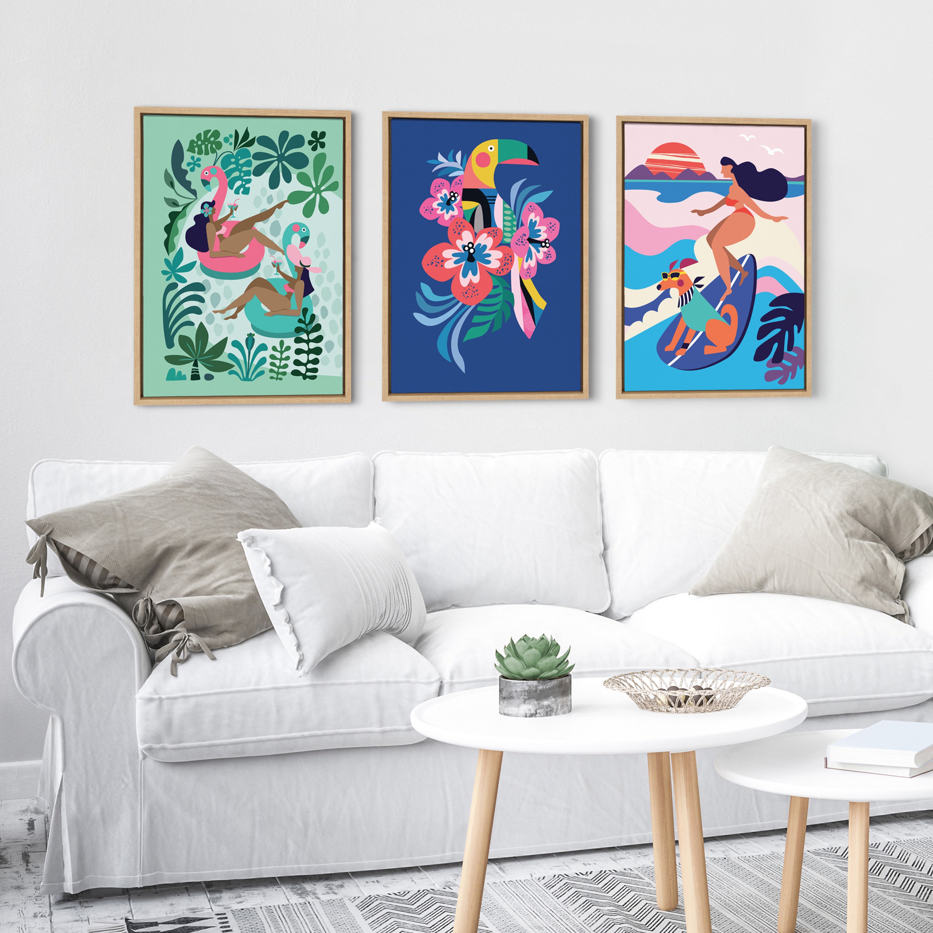 Sylvie Mid Century Modern Hibiscus Framed Canvas by Rachel Lee of My Dream Wall