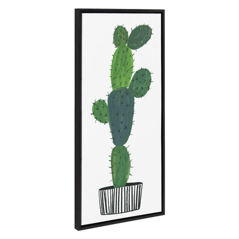 Sylvie Tall Green Cactus Framed Canvas by Teju Reval of SnazzyHues