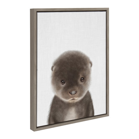 Sylvie Baby Otter Color Illustration Framed Canvas by Simon Te of Tai Prints