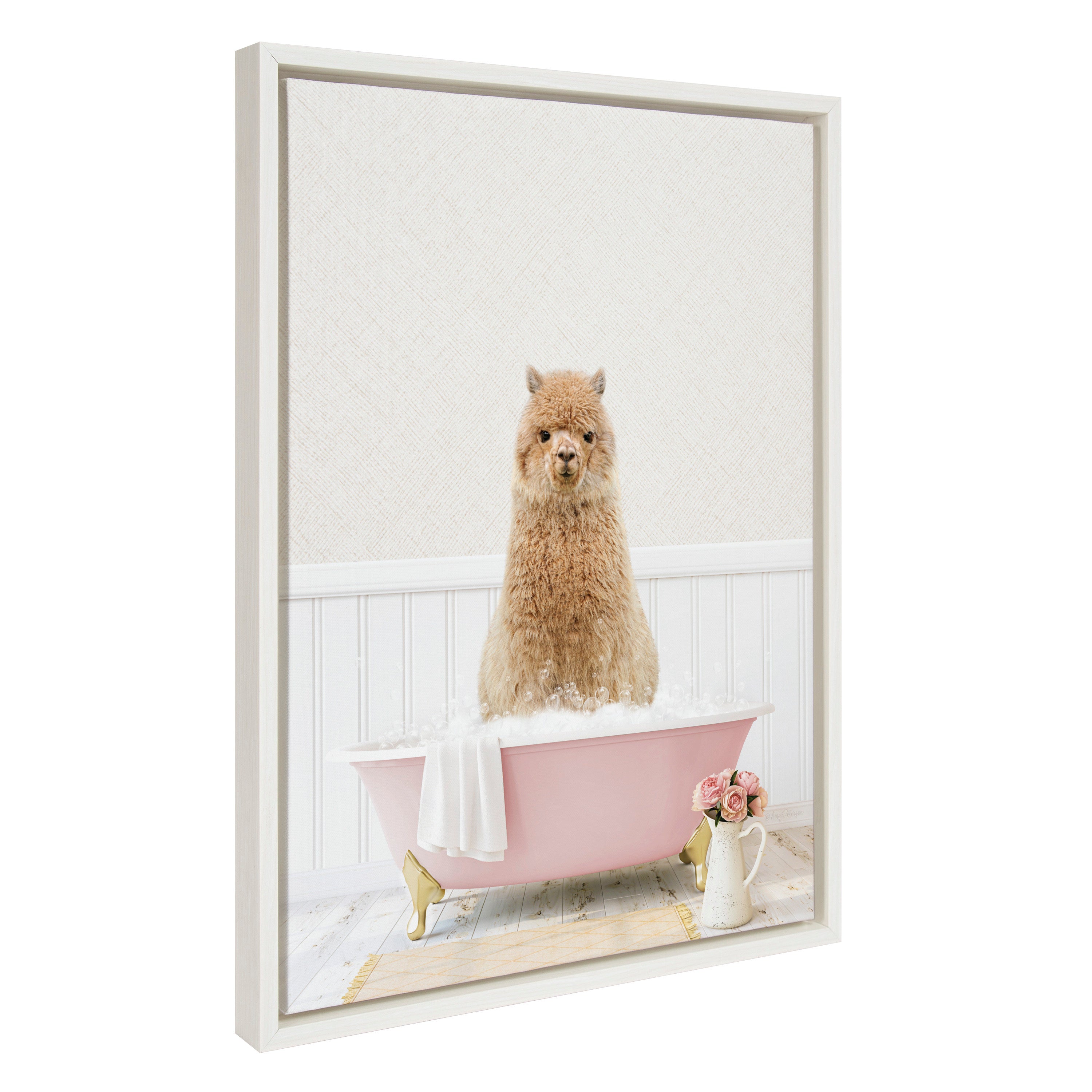 Sylvie Alpaca in Cottage Rose Bath Framed Canvas by Amy Peterson Art Studio