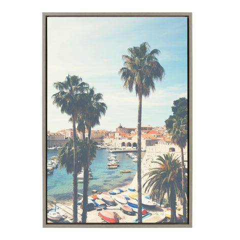 Sylvie The Palm Trees and The Boat Framed Canvas by Laura Evans