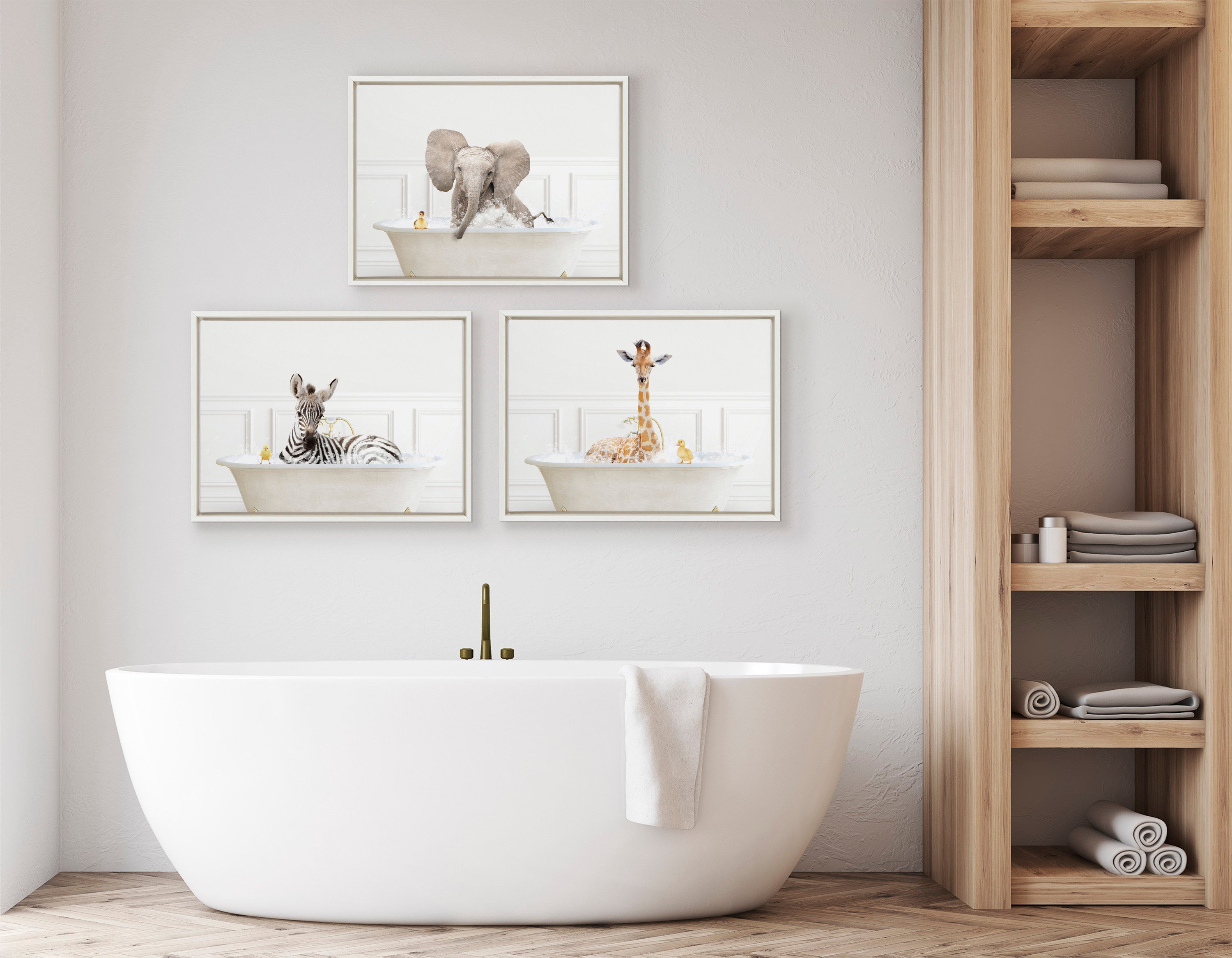 Sylvie Baby Elephant No4 In Bubble Bath Neutral Style Framed Canvas by Amy Peterson Art Studio
