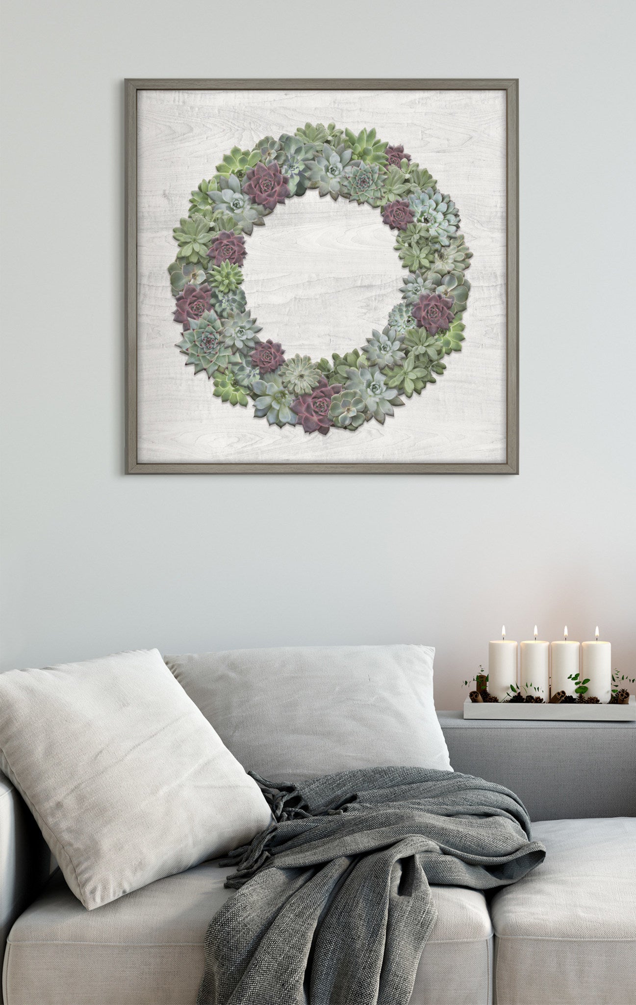 Blake Holiday Succulent Wreath Framed Printed Wood by The Creative Bunch Studio