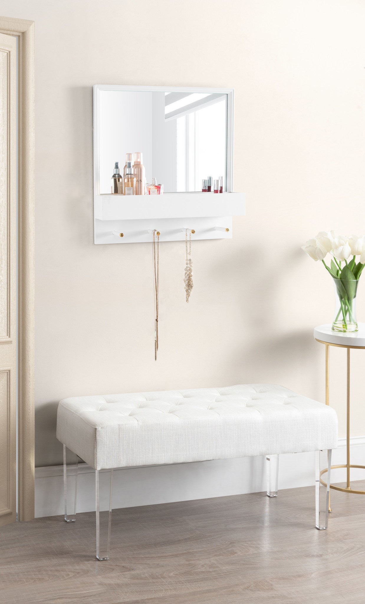Adlynn Wall Mirror with Pocket and Pegs