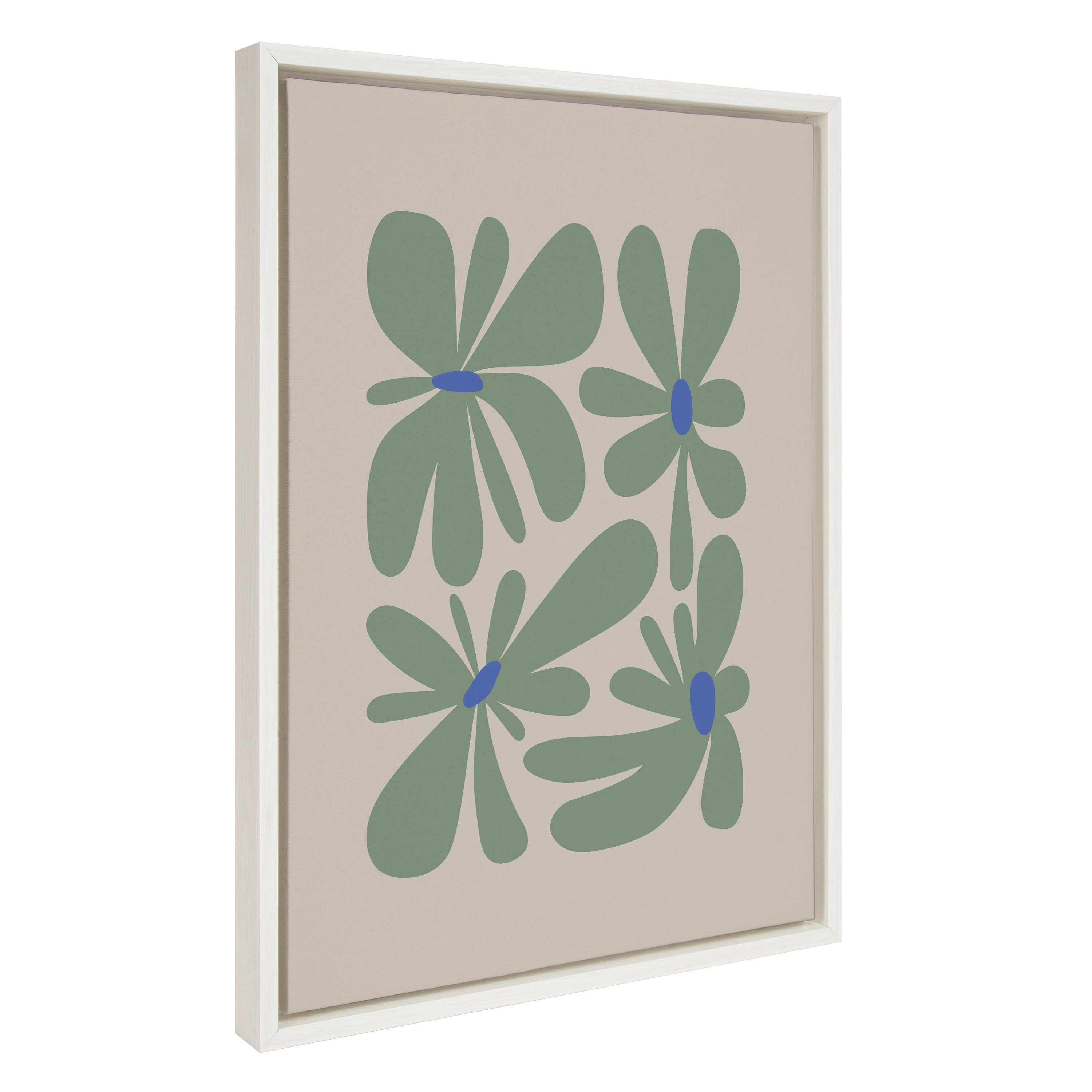 Sylvie Colorful Abstract Retro Floral Groovy Green Framed Canvas by The Creative Bunch Studio