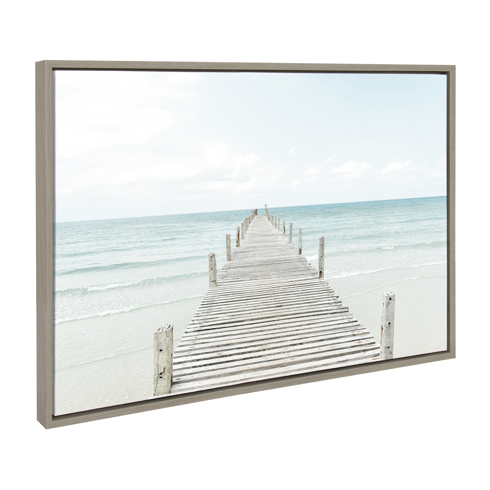 Sylvie Wooden Pier on Beach Framed Canvas by Amy Peterson Art Studio