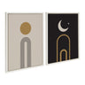 Sylvie Boho Minimalist Sunrise Rainbow and Boho Minimalist Moon Arches Framed Canvas Art Set by The Creative Bunch Studio