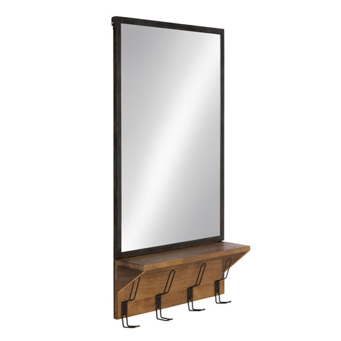 Coburn Metal Mirror with Wood Shelf and Hooks