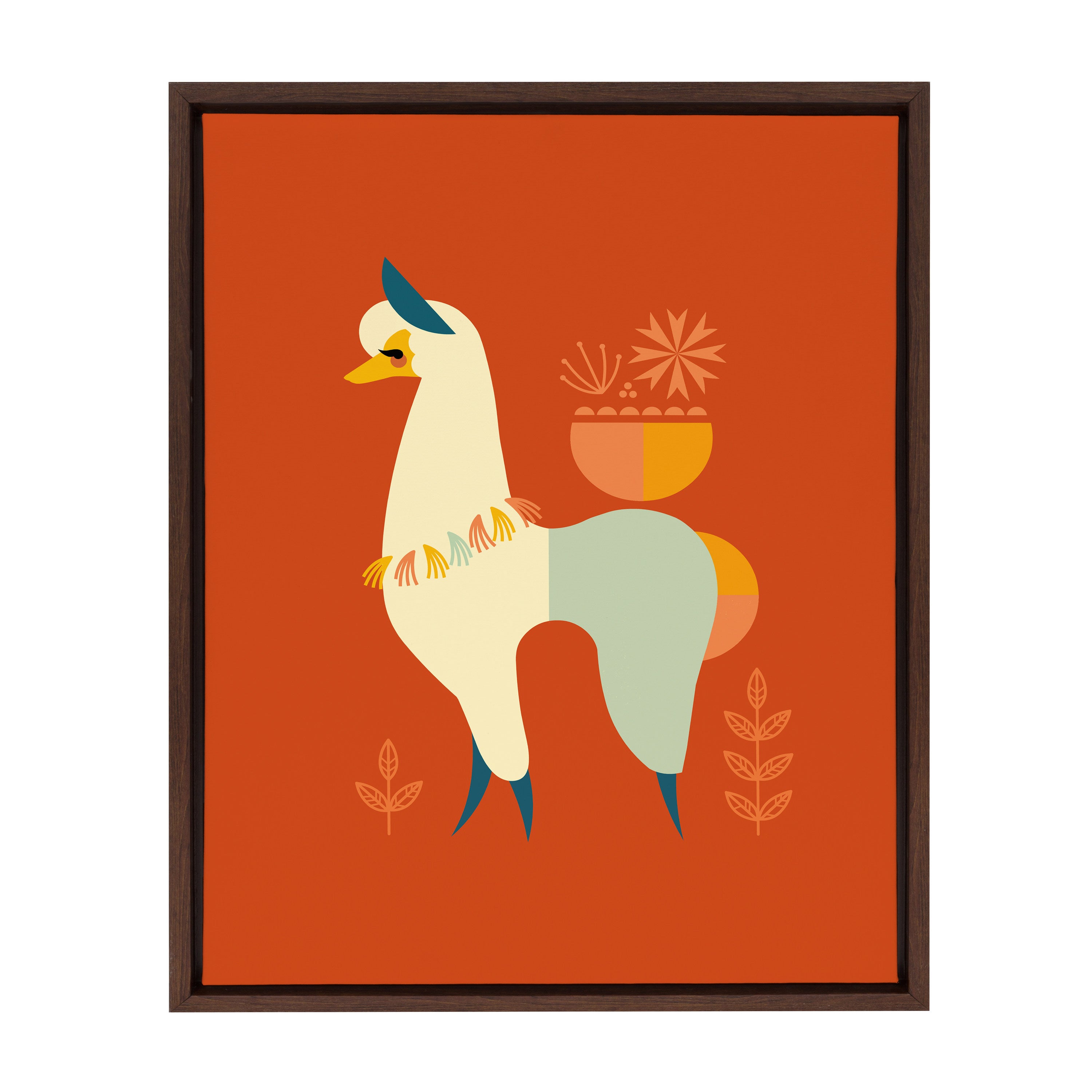 Sylvie Mid Century llama Framed Canvas by Amber Leaders Designs