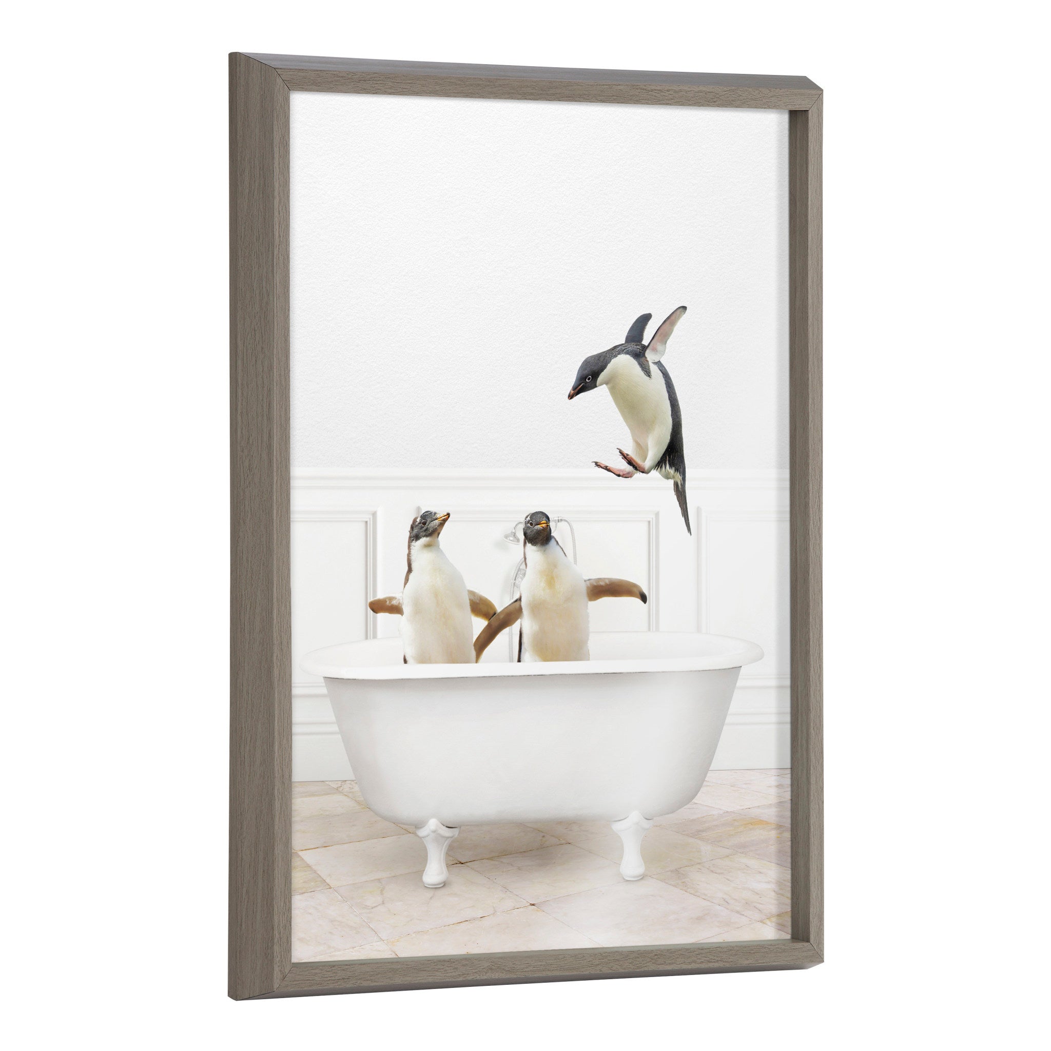 Blake Penguins Bathroom Framed Printed Glass by Amy Peterson Art Studio