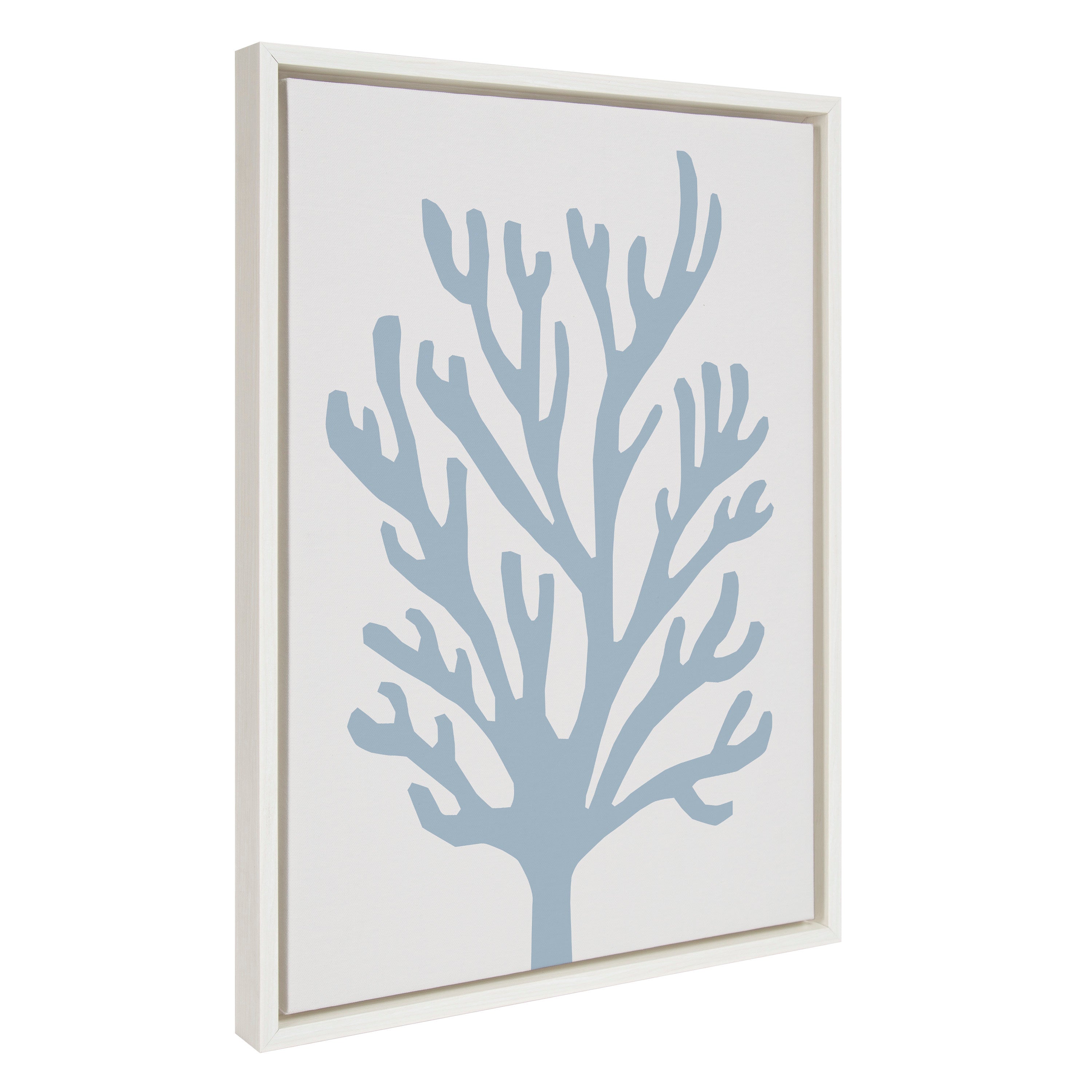 Sylvie Abstract Coral Ocean Blue Framed Canvas by The Creative Bunch Studio
