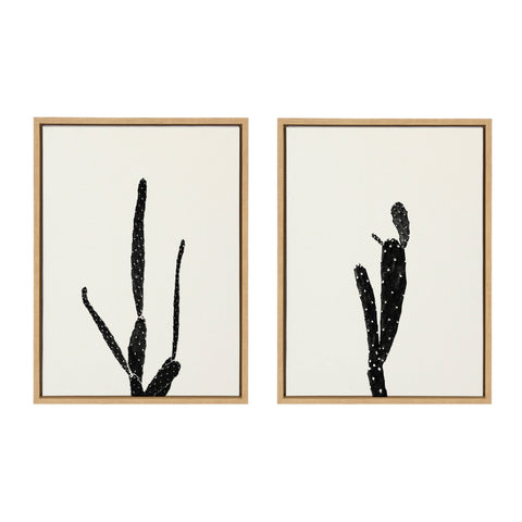 Sylvie Black and White Vintage Film Grain Cactus 1 and 2 Framed Canvas by Stephanie Klatt