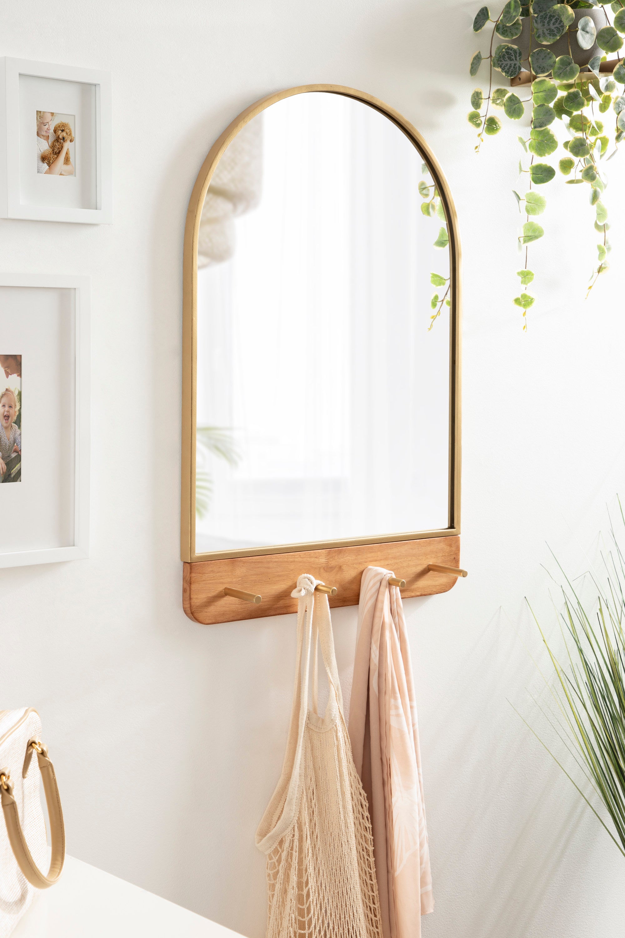 Schuyler Arch Wall Mirror with Hooks