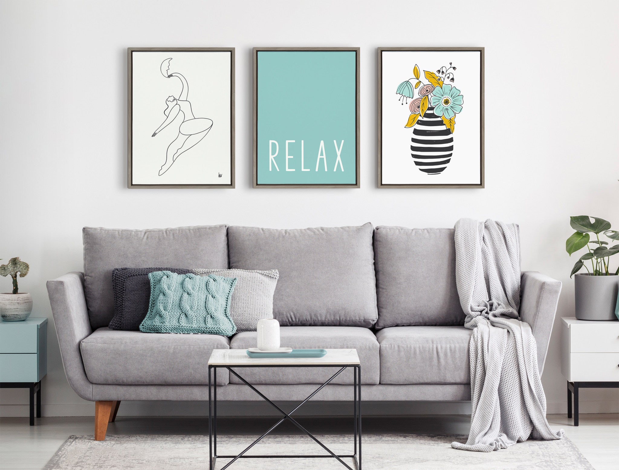 Sylvie Relax in Pale Teal Framed Canvas by Apricot and Birch