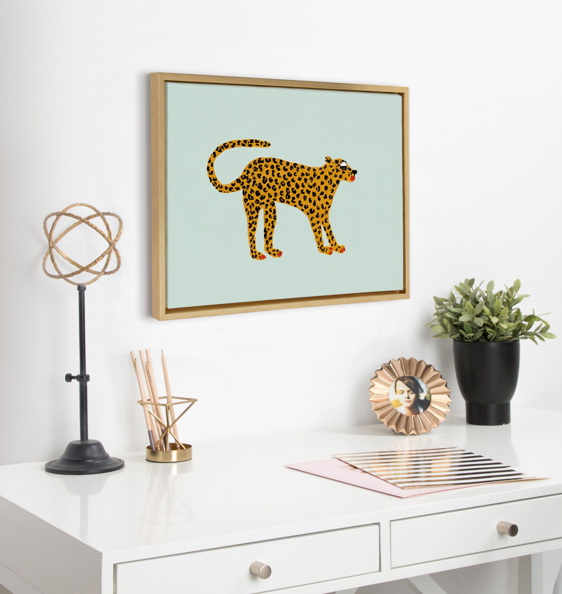 Sylvie Glam Cat Framed Canvas by Kendra Dandy of Bouffants and Broken Hearts