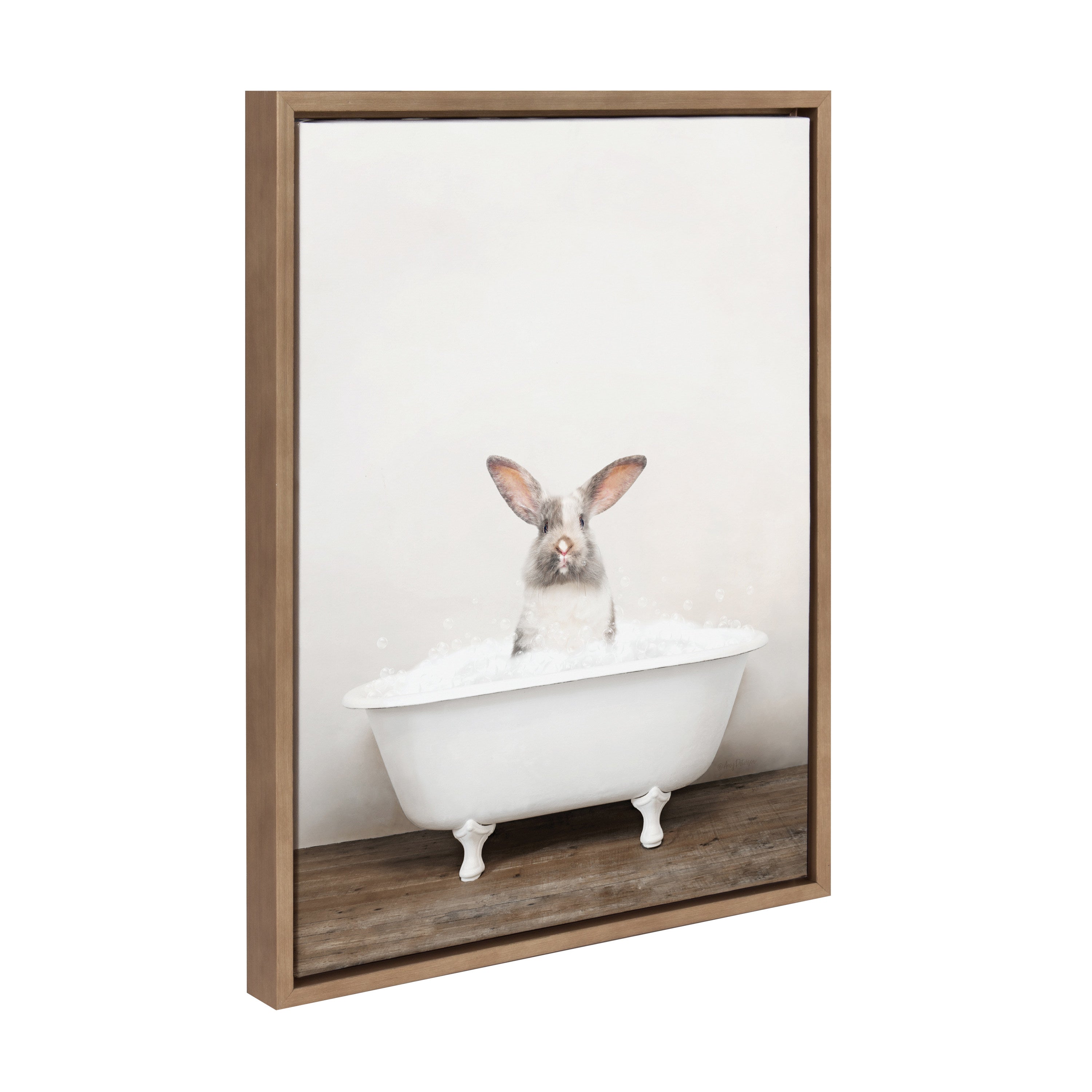Sylvie Bunny in Rustic Bath Framed Canvas by Amy Peterson Art Studio