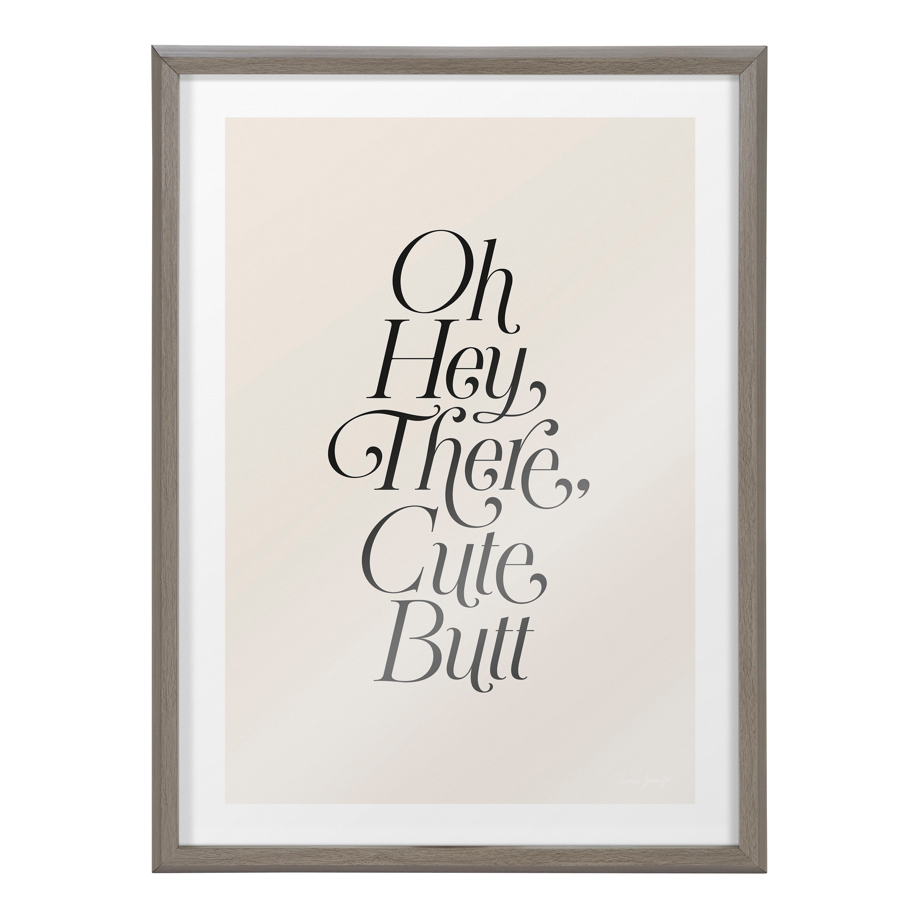 Blake Nice Butt Framed Printed Glass by Leonora Jennifer Benza of Yellow Heart Art