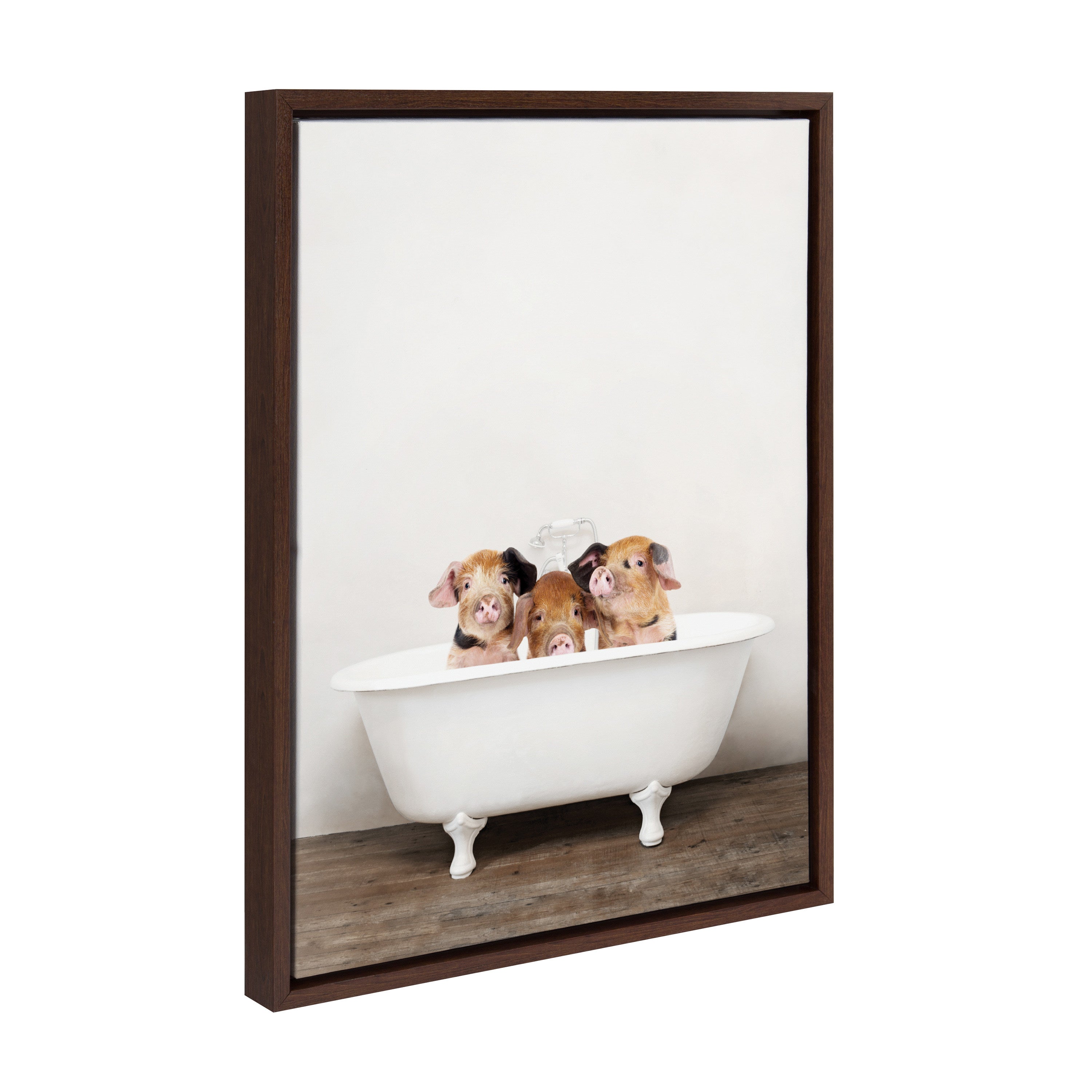 Sylvie Three Little Pigs In Vintage Bathtub Framed Canvas by Amy Peterson Art Studio