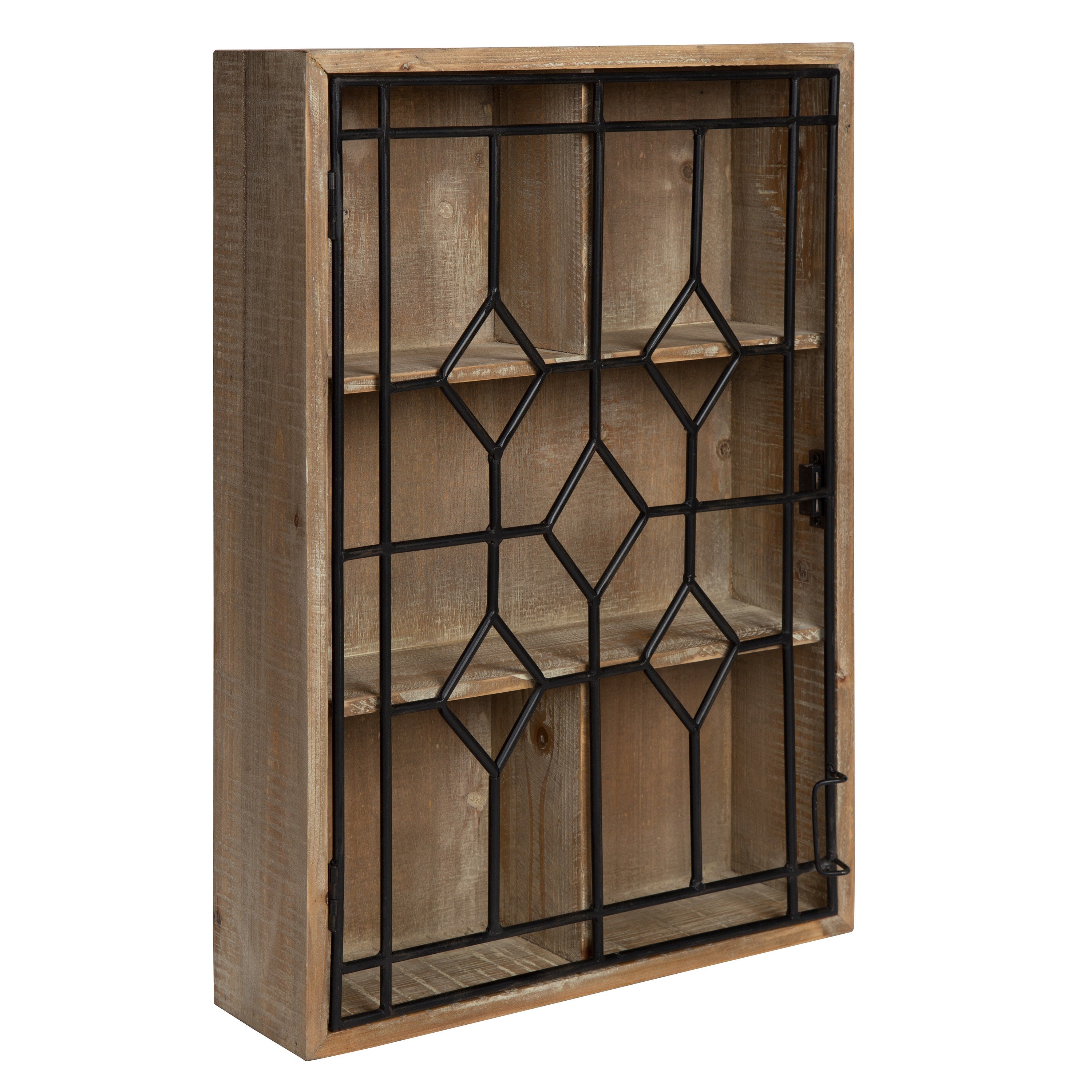 Kate and Laurel Megara Decorative Wooden Wall Hanging Curio Cabinet for  Open Storage with Decorative Black Iron Door, Rustic Brown – kateandlaurel
