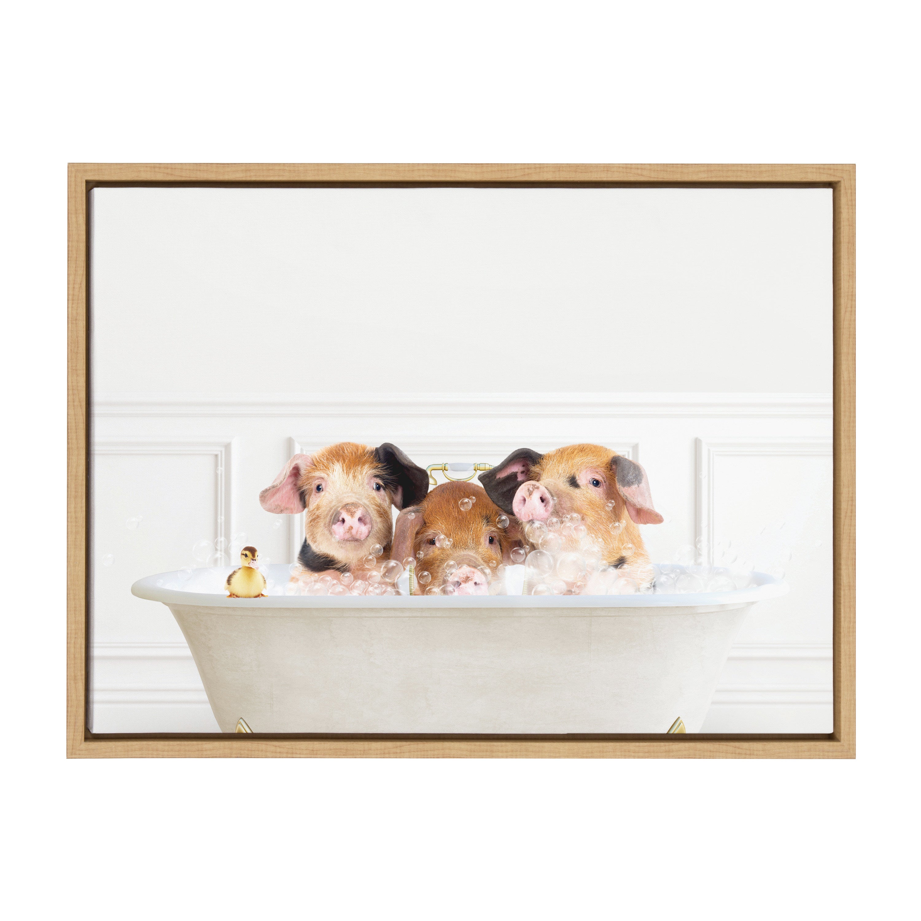 Sylvie Three Pigs In Bubble Bath Neutral Style Framed Canvas by Amy Peterson Art Studio