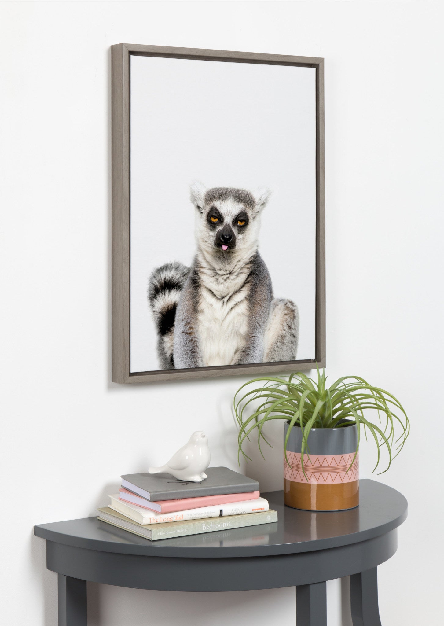 Sylvie Sitting Lemur Tongue Out Framed Canvas by Amy Peterson
