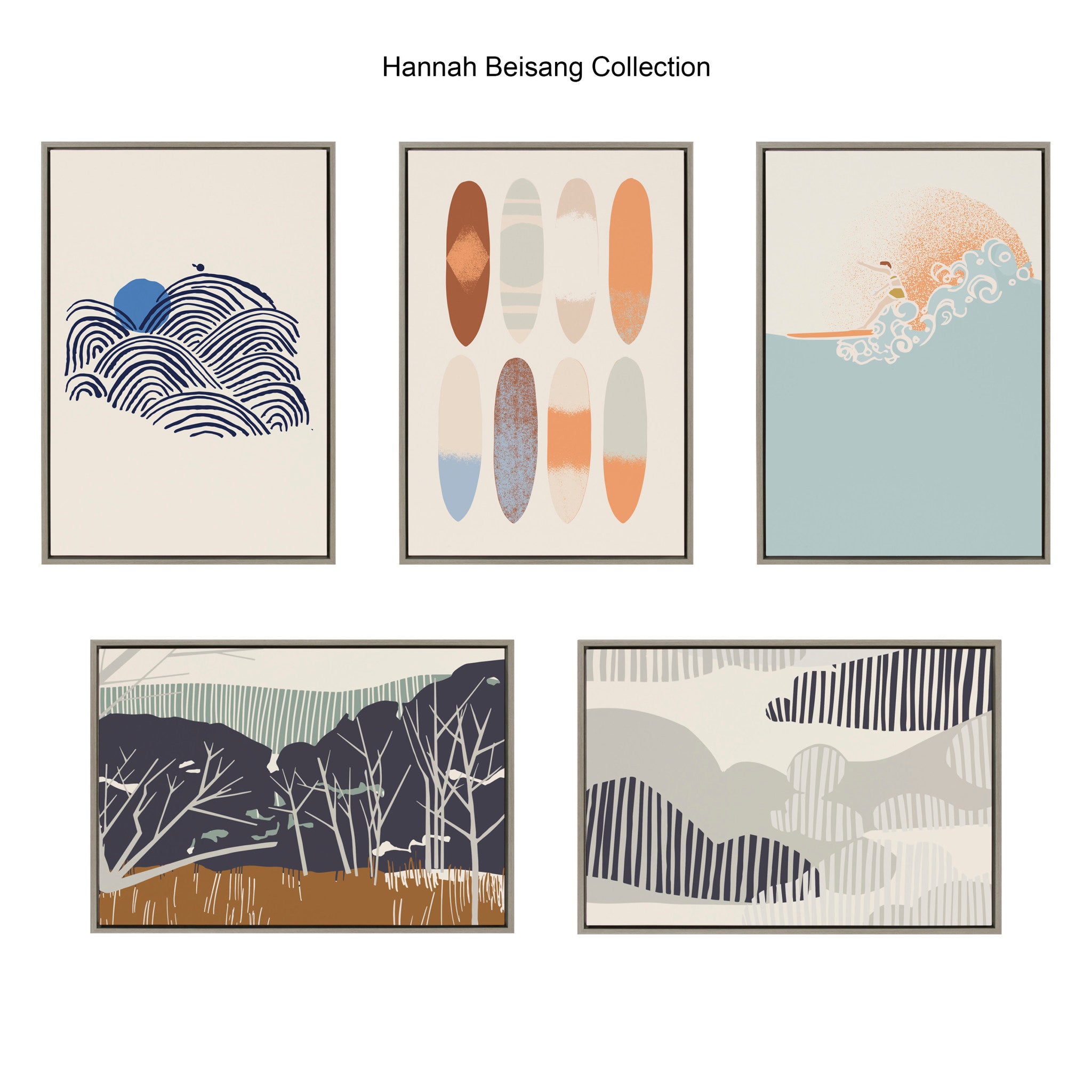 Sylvie Sea Breeze Board Pattern Framed Canvas by Hannah Beisang