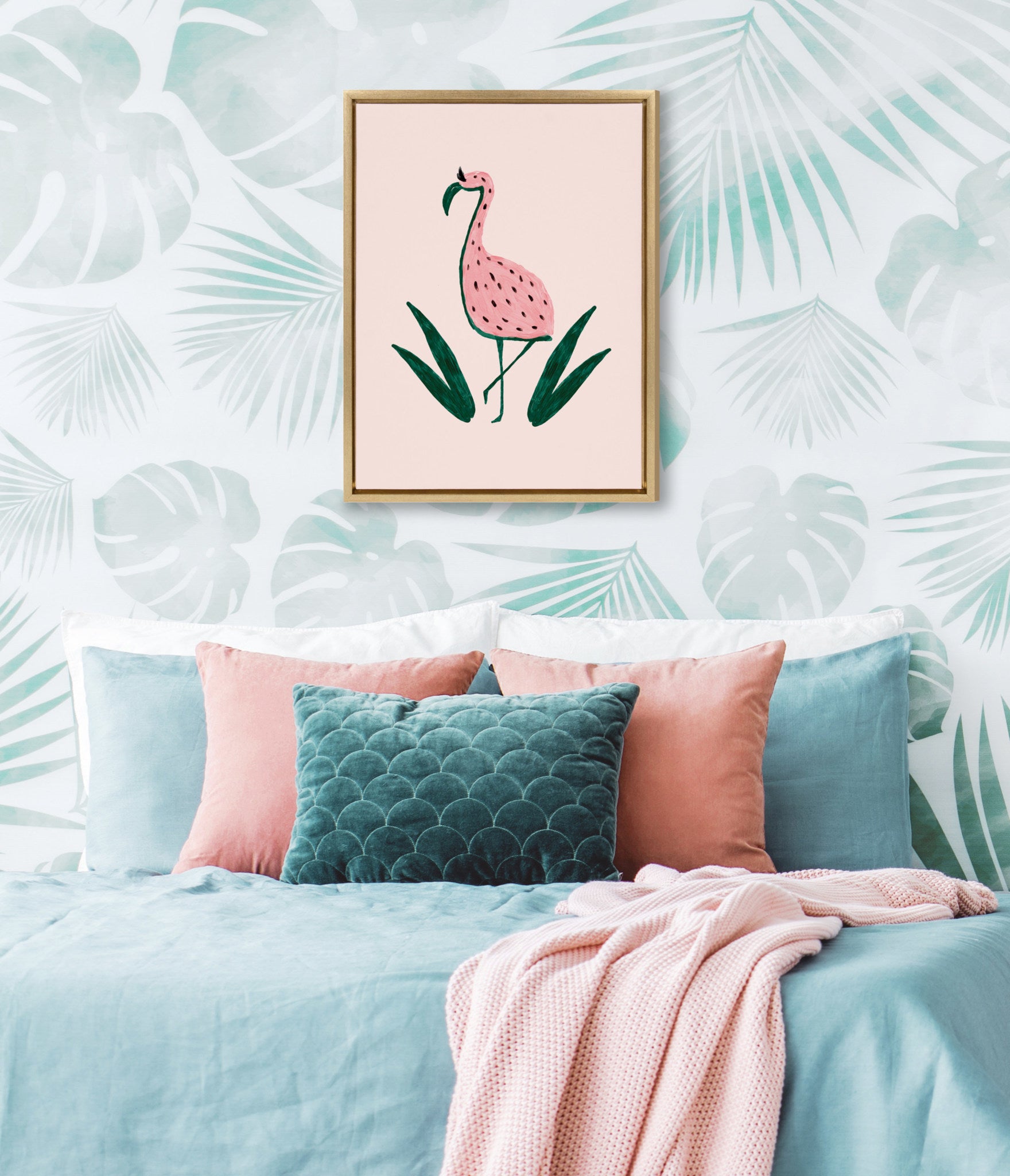 Sylvie Flamingo Watermelon Framed Canvas By Kendra Dandy