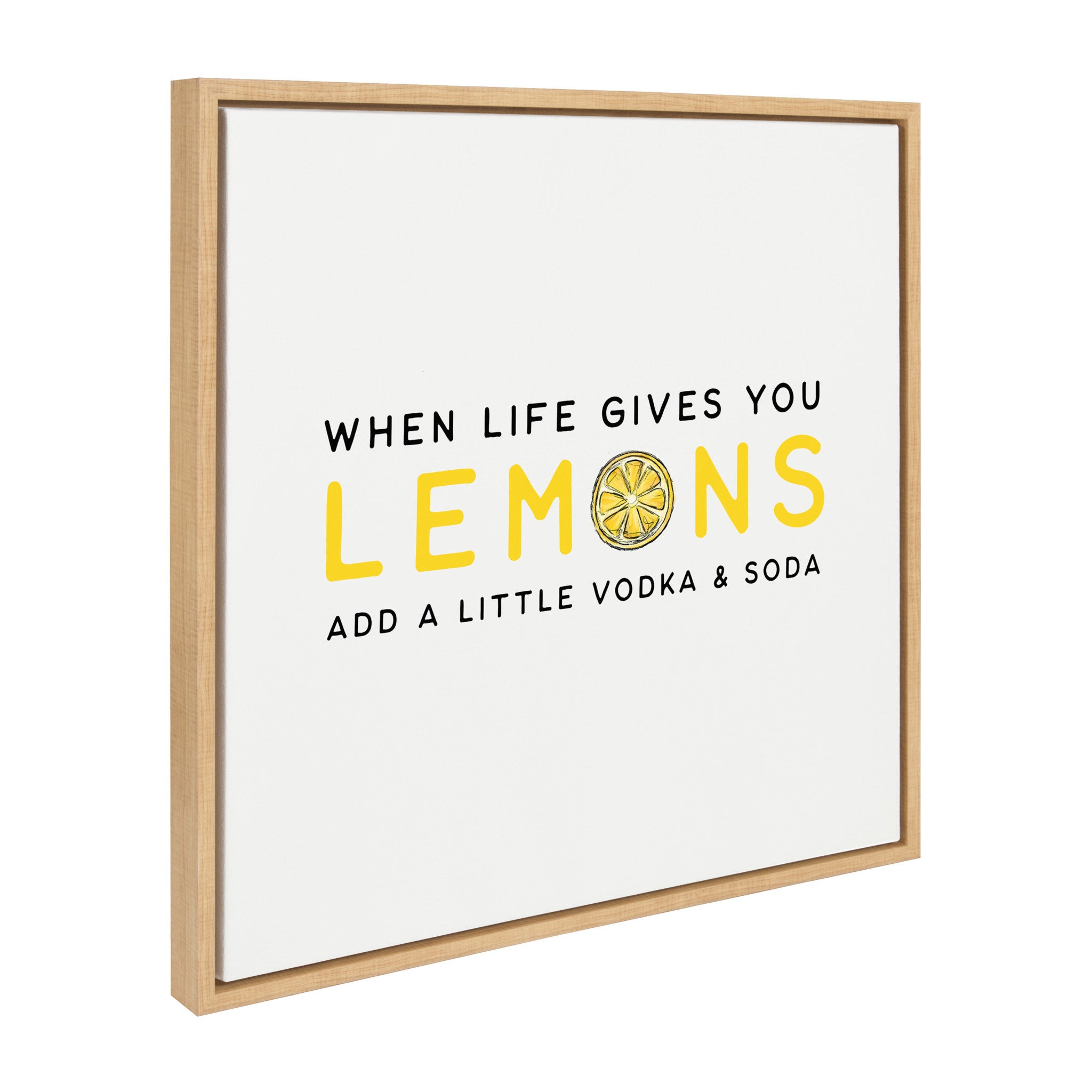 Sylvie Cocktail Quote Lemons Add Vodka and Soda Framed Canvas by The Creative Bunch Studio
