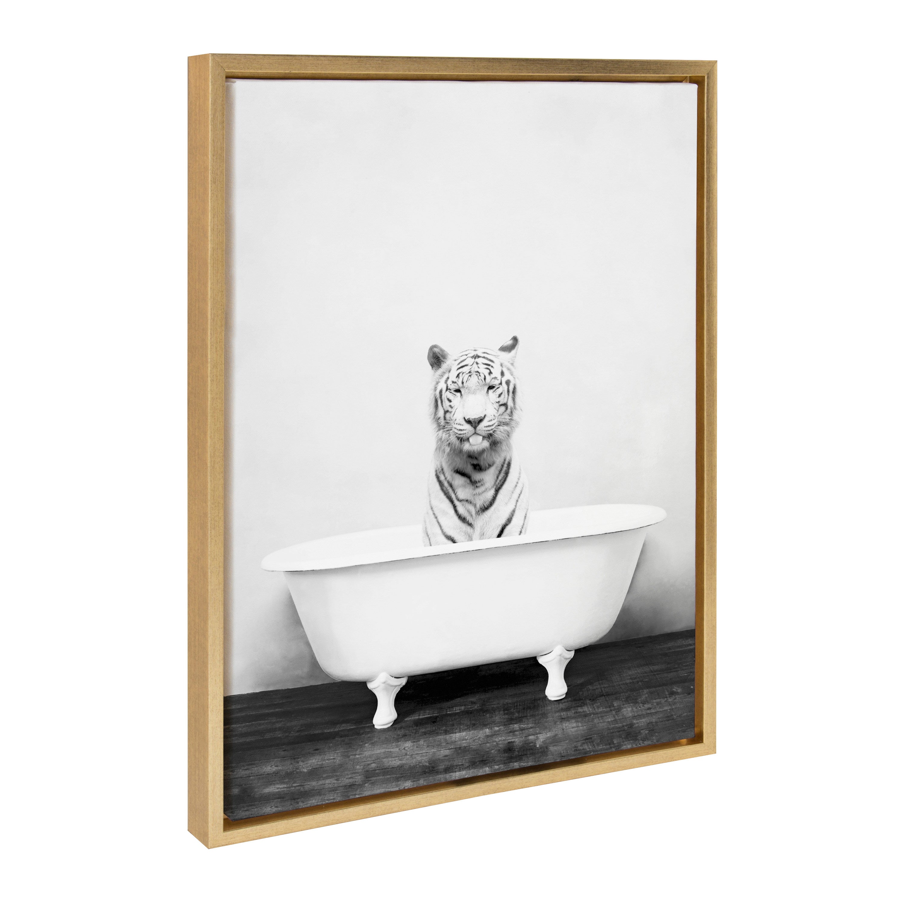 Sylvie White Tiger in The Bathtub Framed Canvas by Amy Peterson