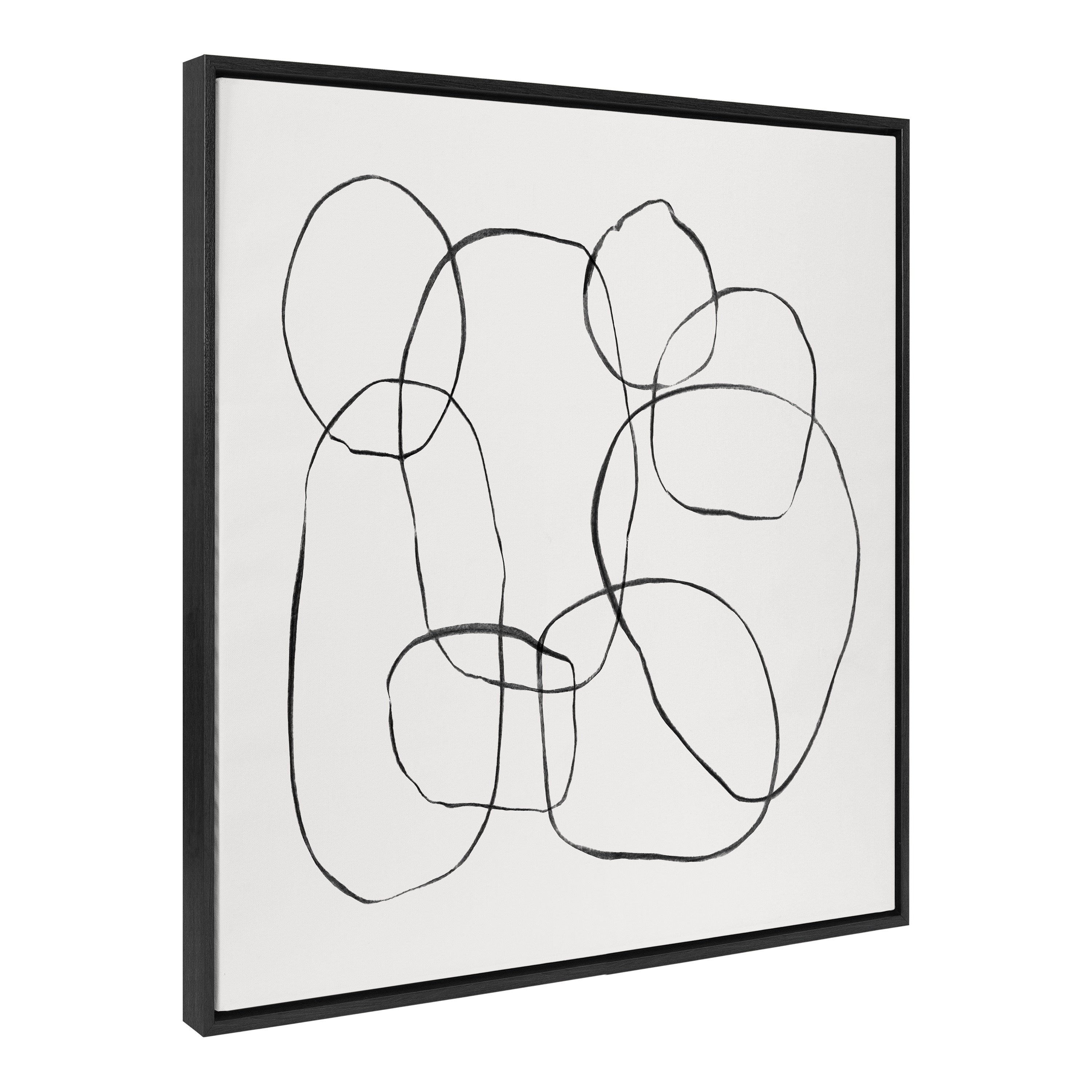 Sylvie Dancing Circles Black and Soft White Framed Canvas by Teju Reval of SnazzyHues