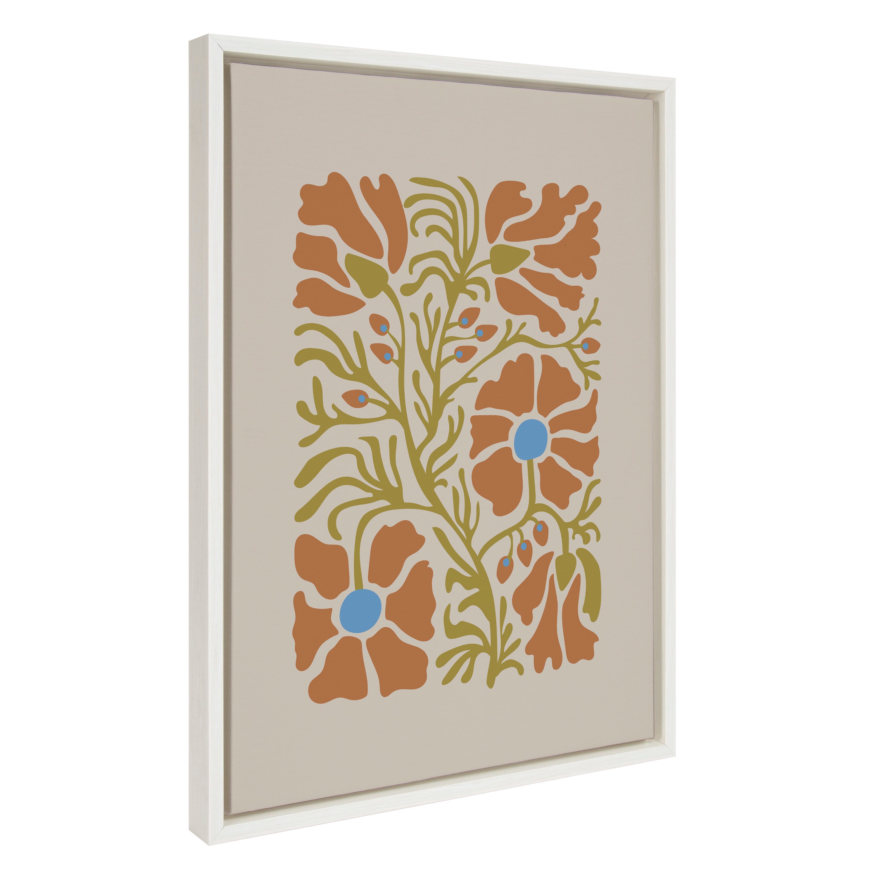 Sylvie Colorful Abstract Retro Floral Orange Framed Canvas by The Creative Bunch Studio
