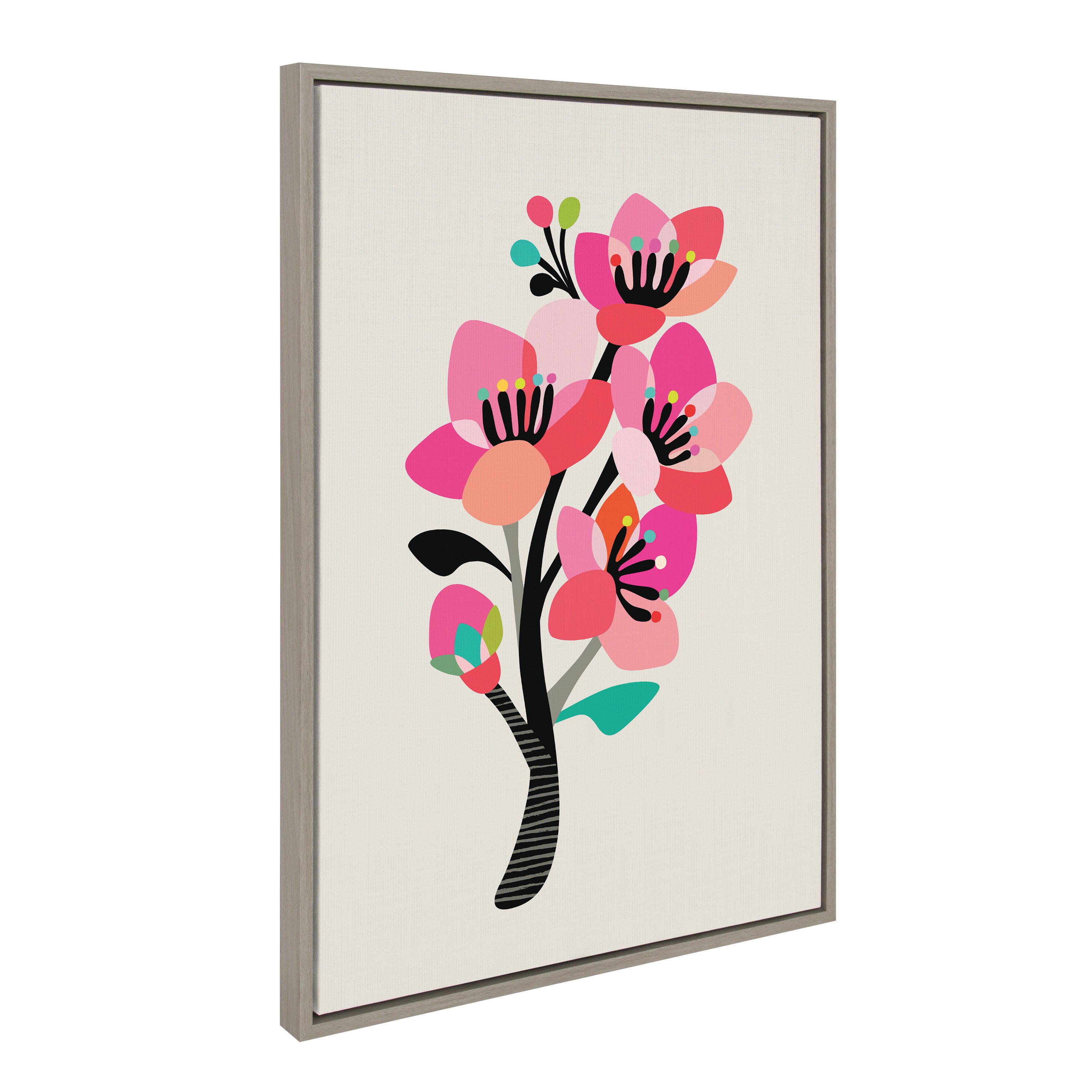 Sylvie Mid Century Modern Cherry Blossoms Framed Canvas by Rachel Lee of My Dream Wall