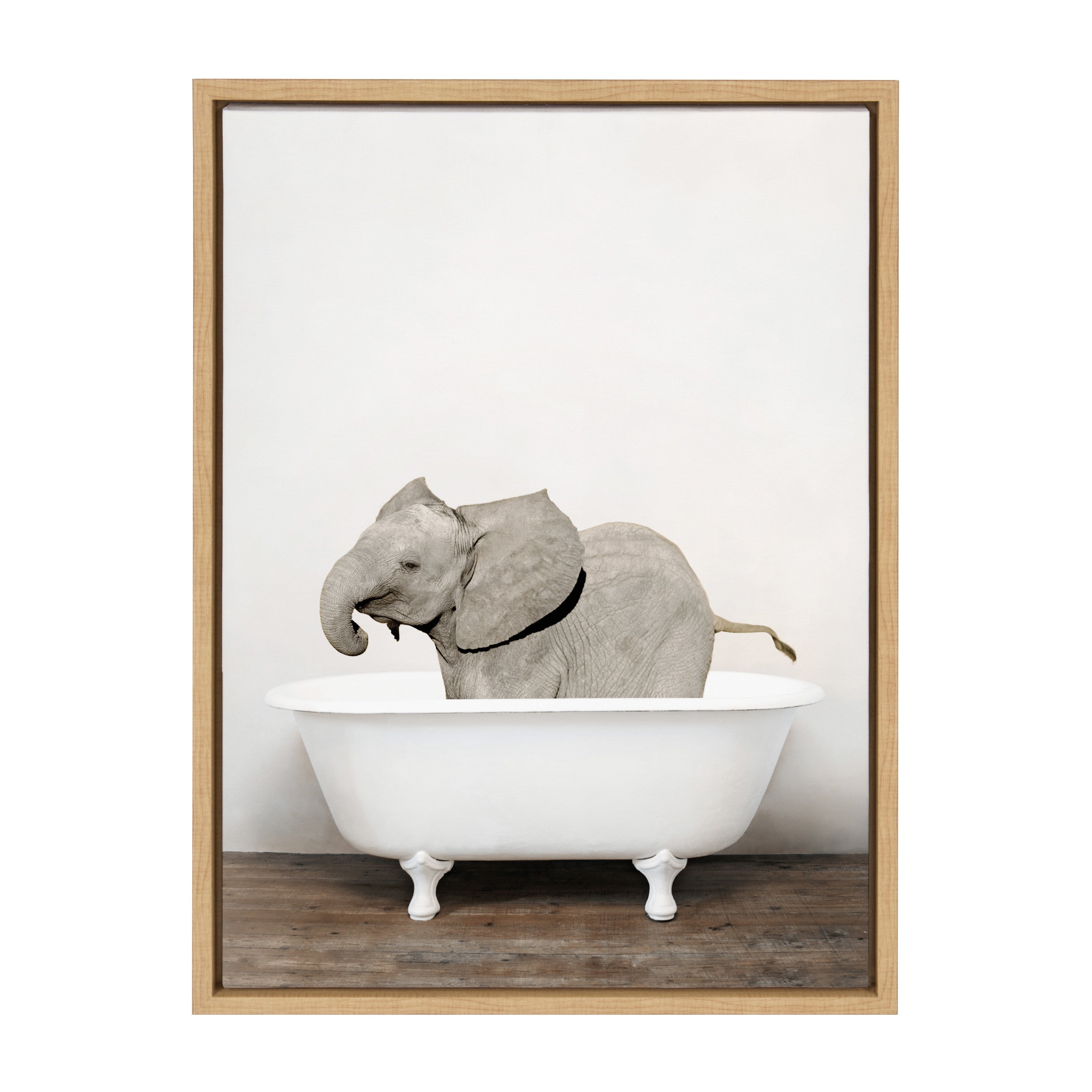 Sylvie Baby Elephant in the Tub Color Framed Canvas by Amy Peterson Art Studio