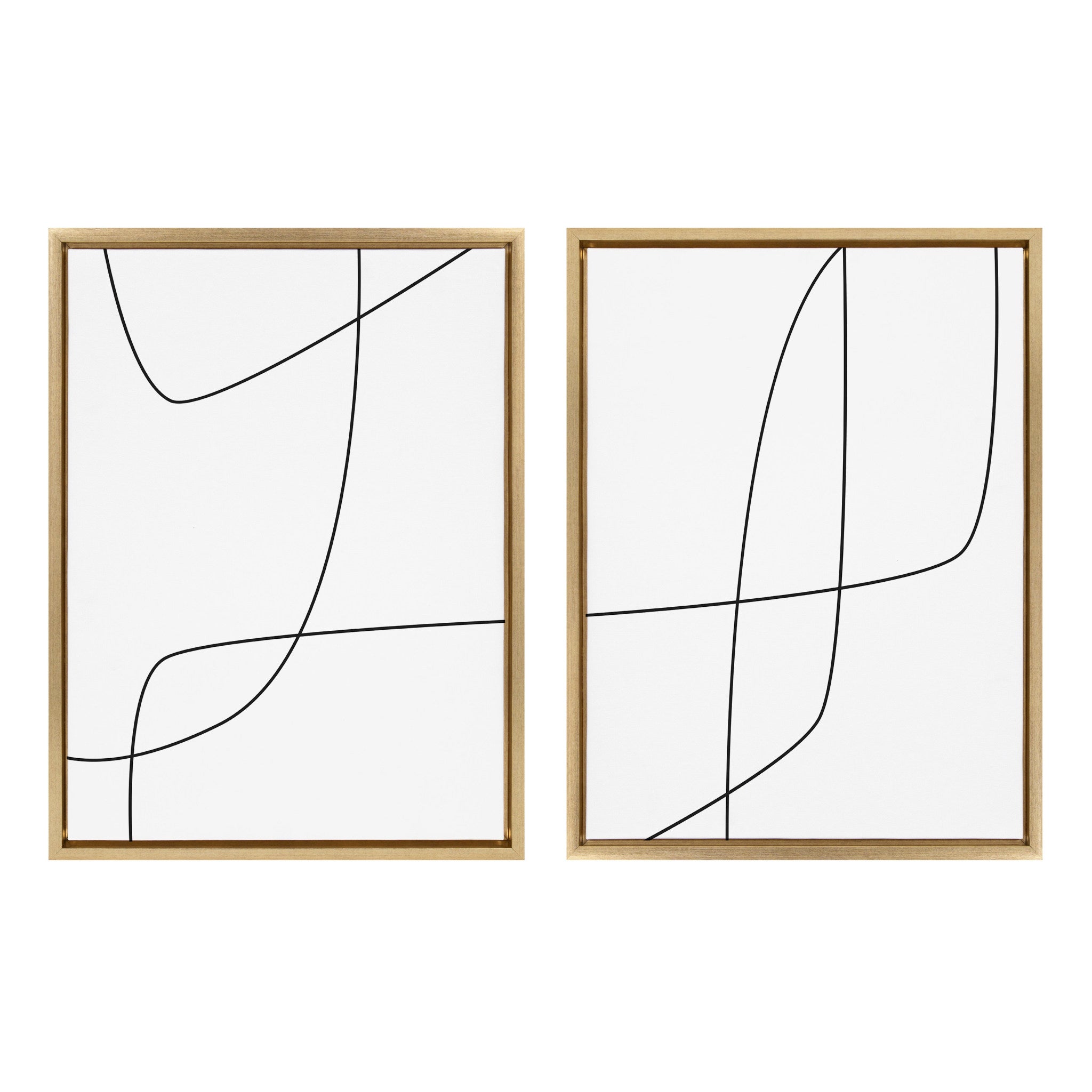 Sylvie Modern Line Abstract 3 and 4 Black and White Framed Canvas by The Creative Bunch Studio