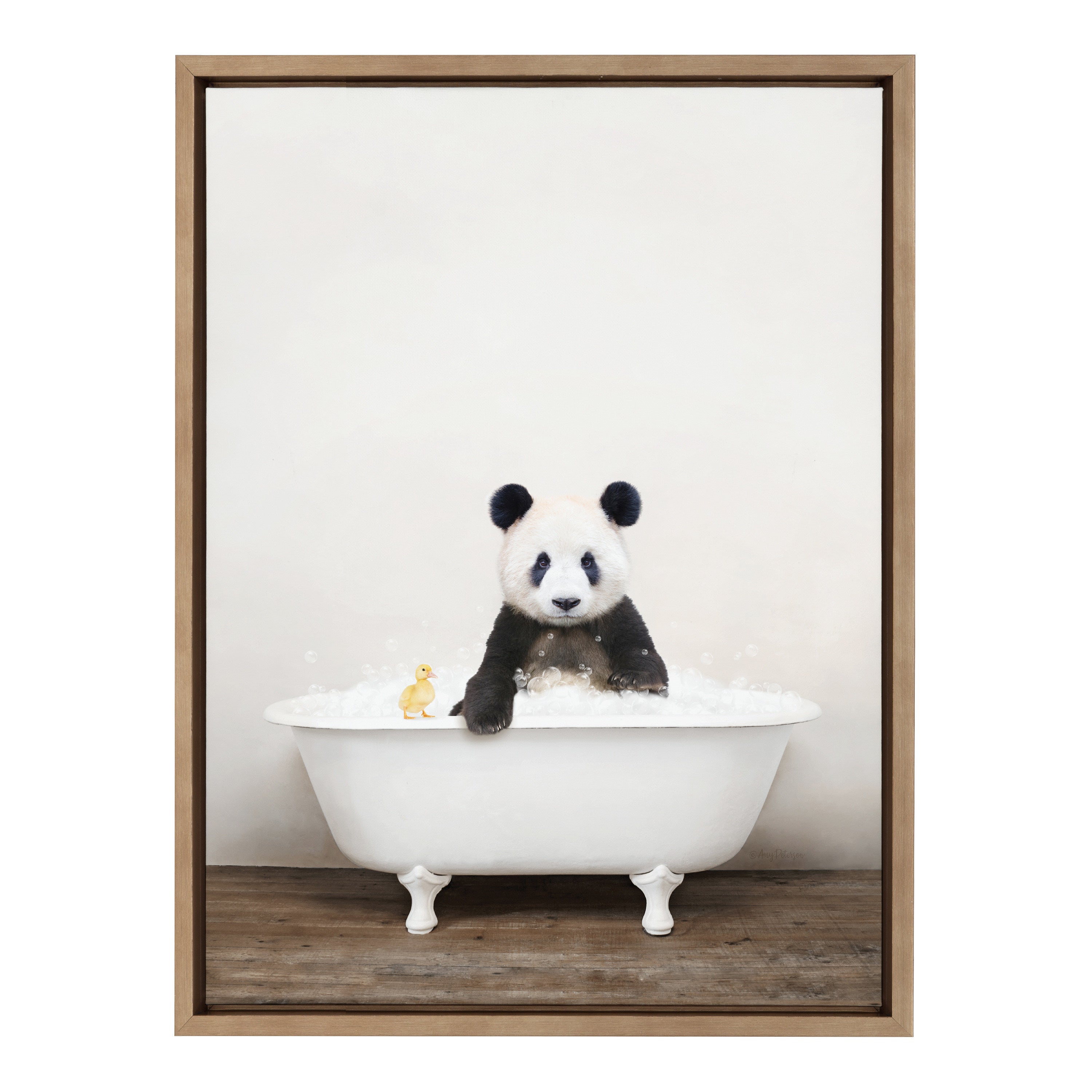 Sylvie Panda Waving in Rustic Bath Framed Canvas by Amy Peterson Art Studio