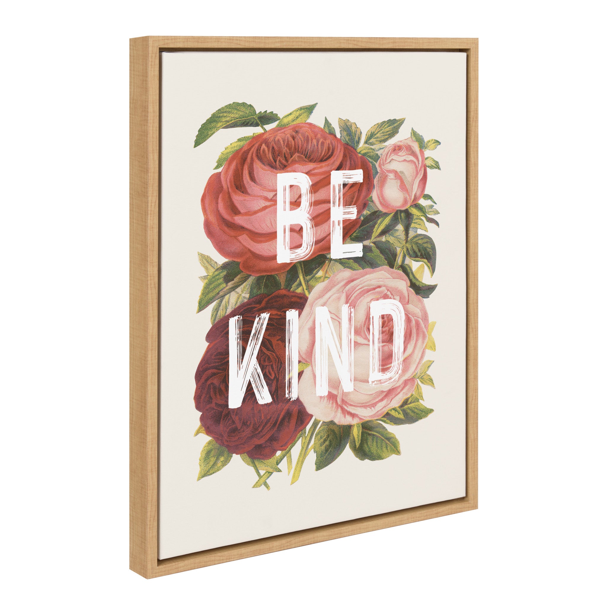 Sylvie Vintage Flowers Be Kind Framed Canvas by The Creative Bunch Studio