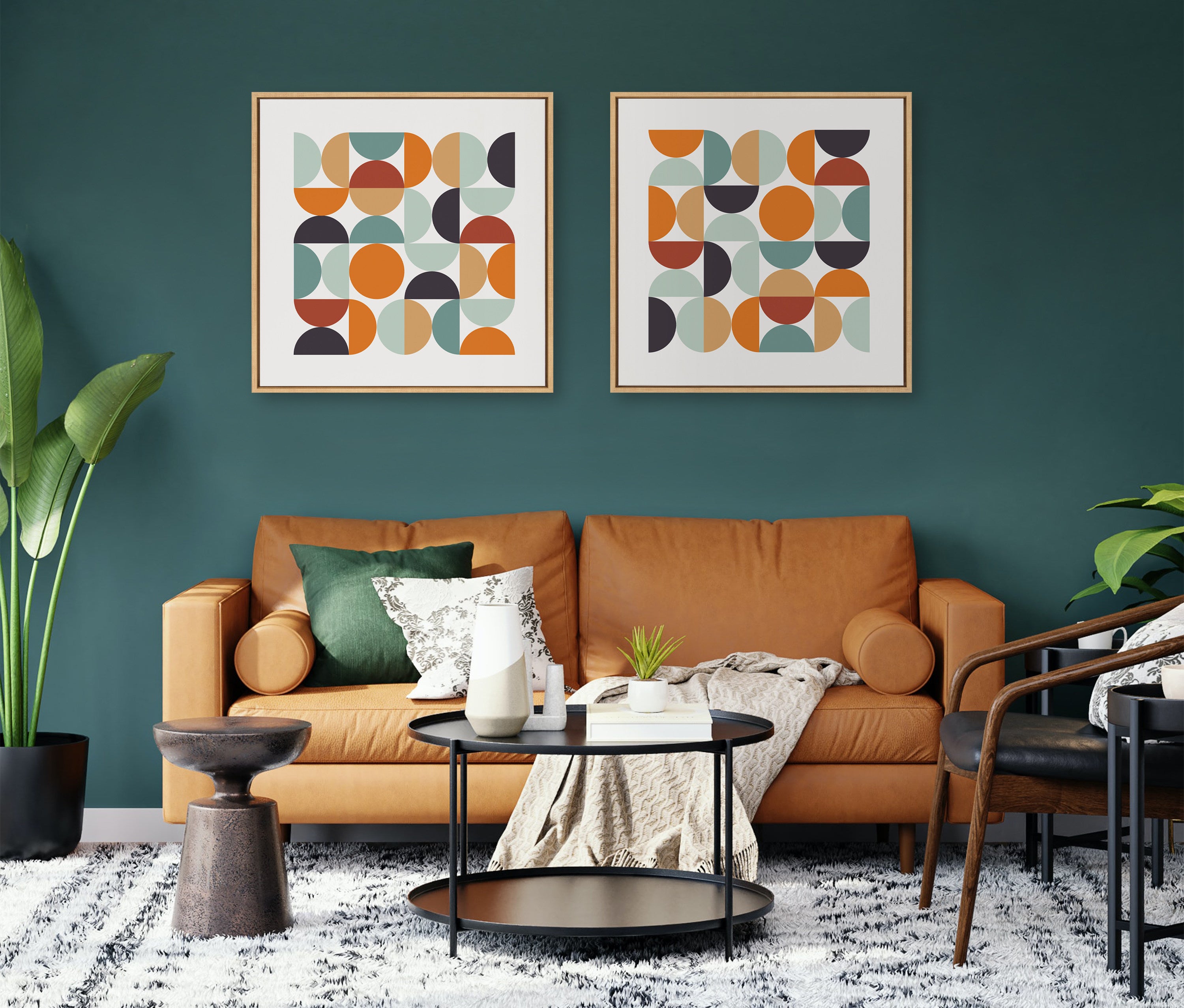 Sylvie Circles and Curves Retro Color Framed Canvas by The Creative Bunch Studio