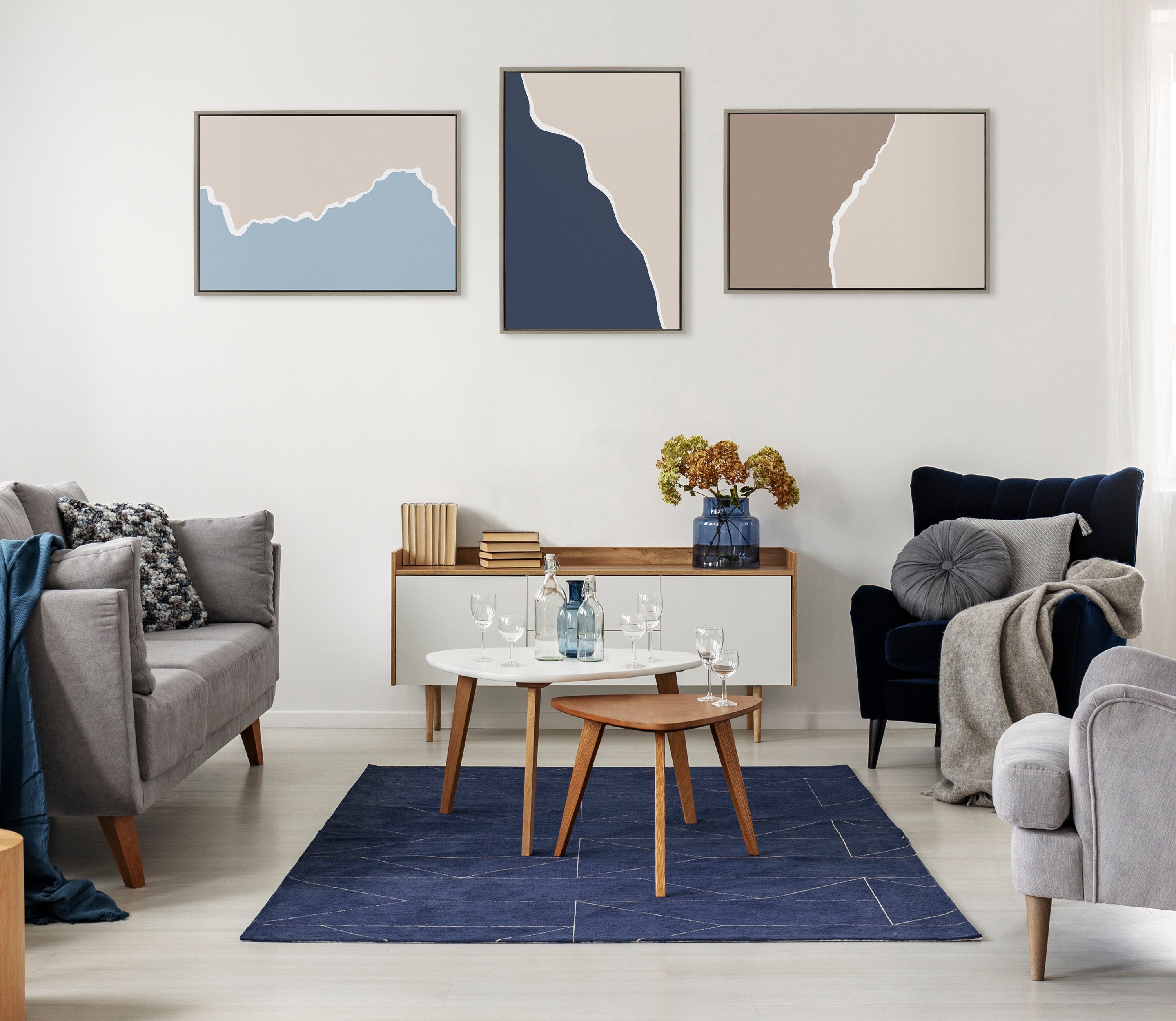 Sylvie Ocean and Beach Abstract Landscape Framed Canvas by The Creative Bunch Studio