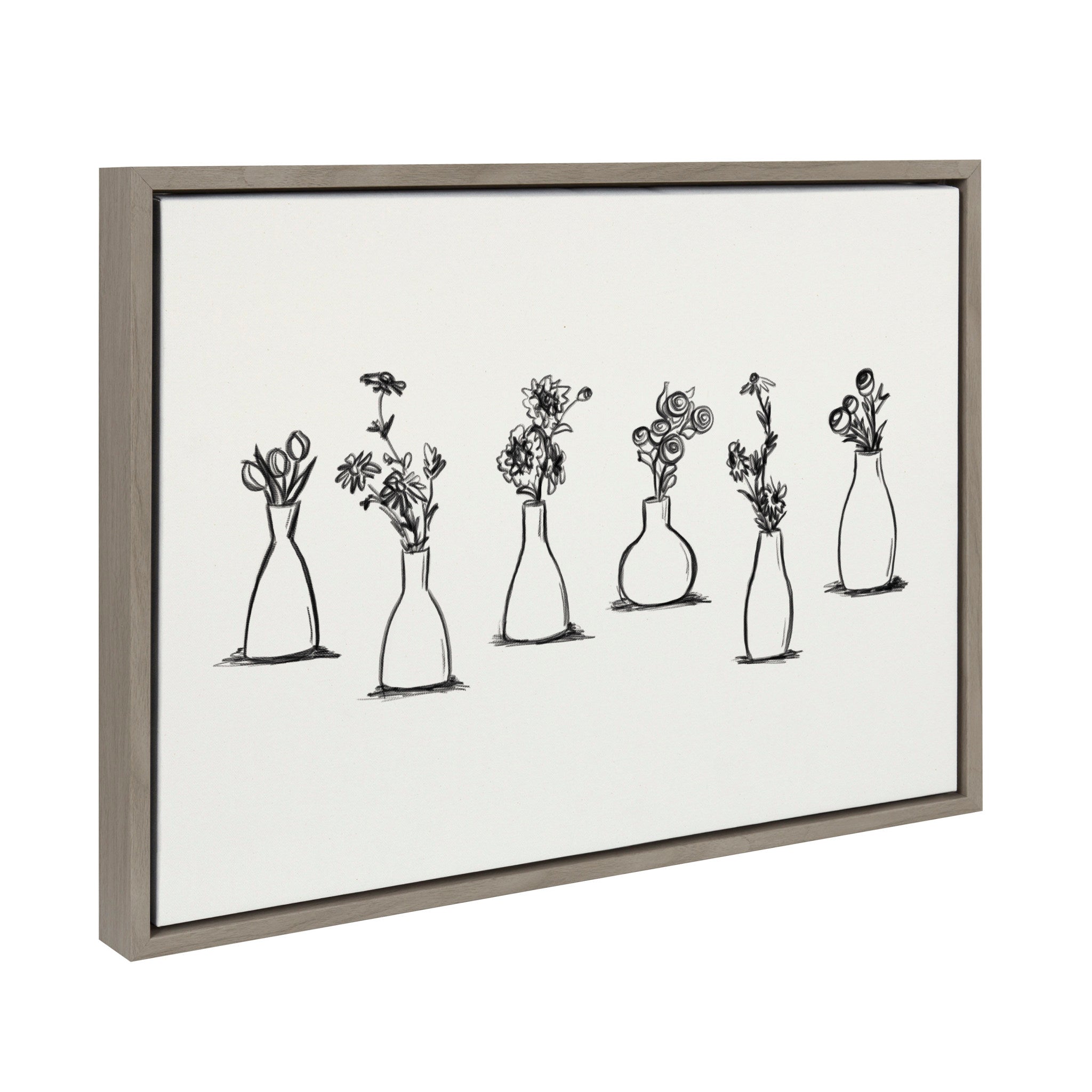 Sylvie Still Life Group of Flowers in Vases Framed Canvas by The Creative Bunch Studio