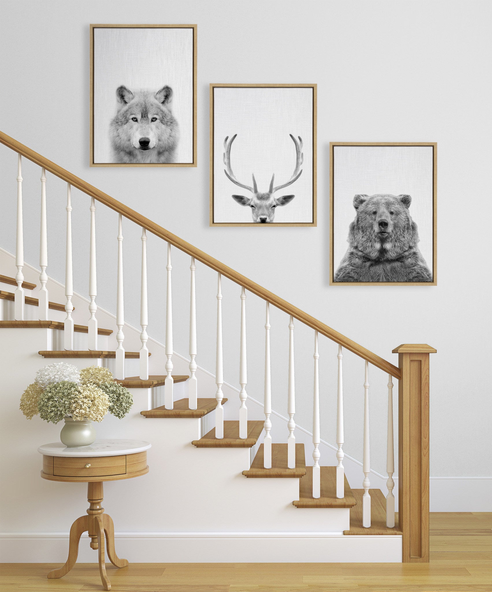 Sylvie Bear Deer and Wolf Framed Canvas by Simon Te of Tai Prints
