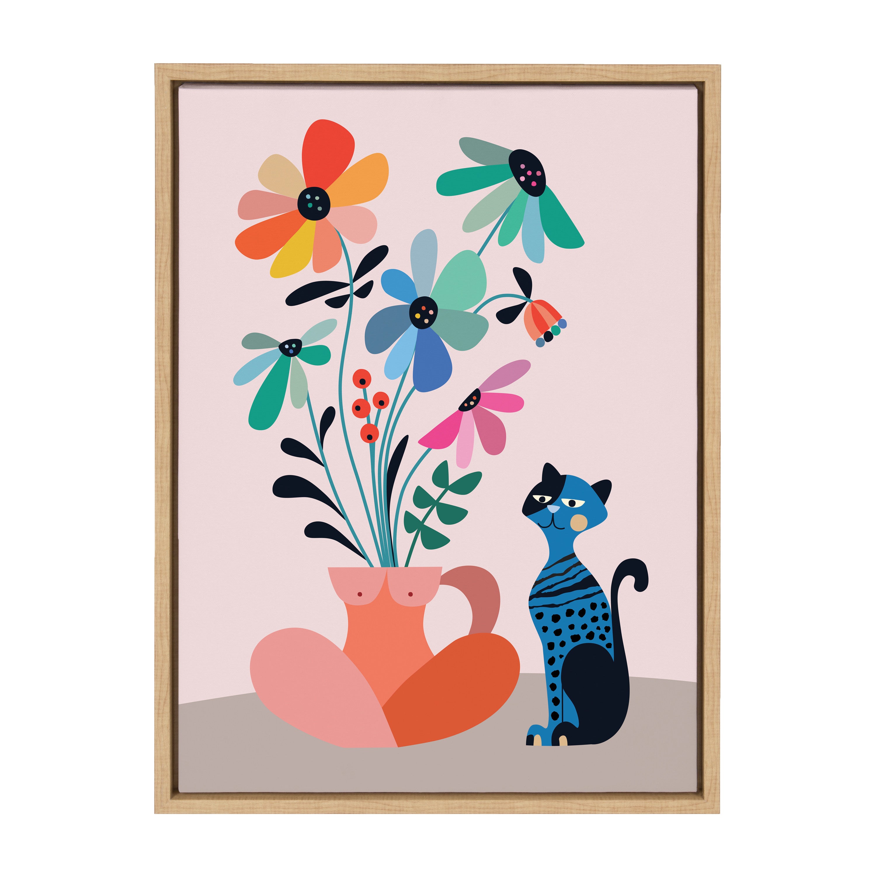 Sylvie Mid Century Modern Daisies Framed Canvas by Rachel Lee of My Dream Wall