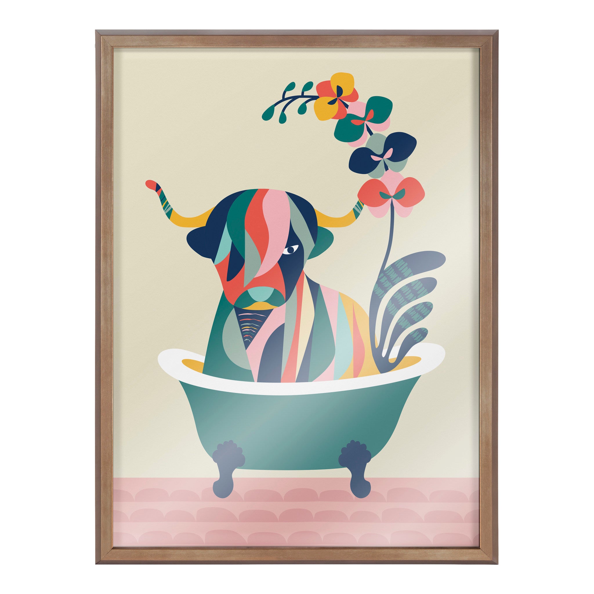Blake Mid Century Modern Cow in Bathtub Framed Printed Glass by Rachel Lee of My Dream Wall