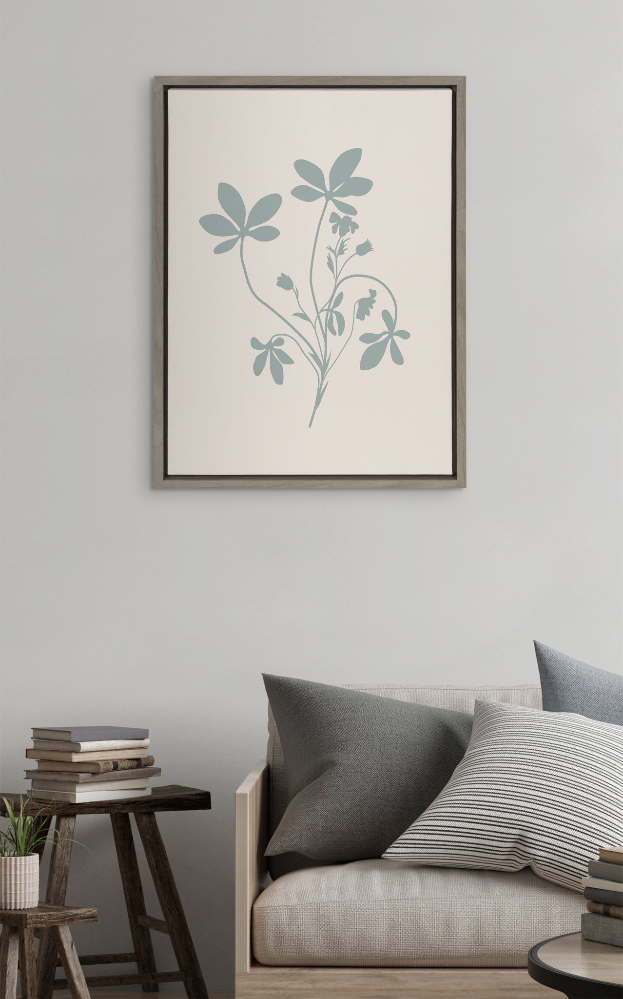 Sylvie Soft and Simple Feminine Blue Botanical Framed Canvas by The Creative Bunch Studio