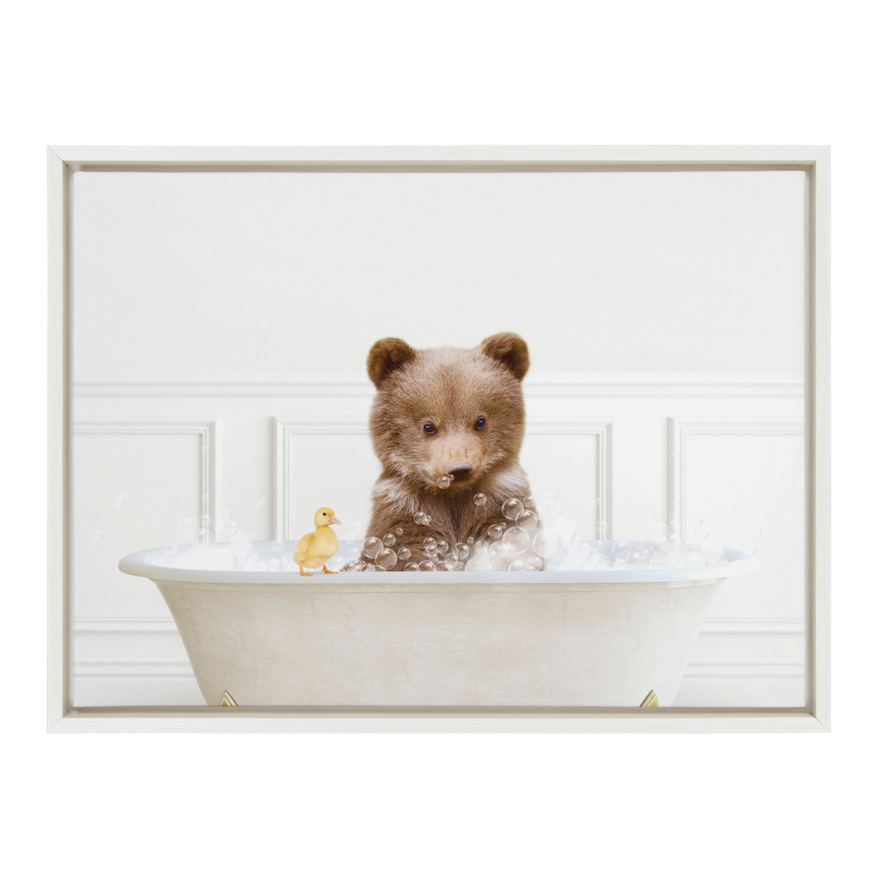 Sylvie Bear Cub In Bubble Bath Neutral Style Framed Canvas by Amy Peterson Art Studio