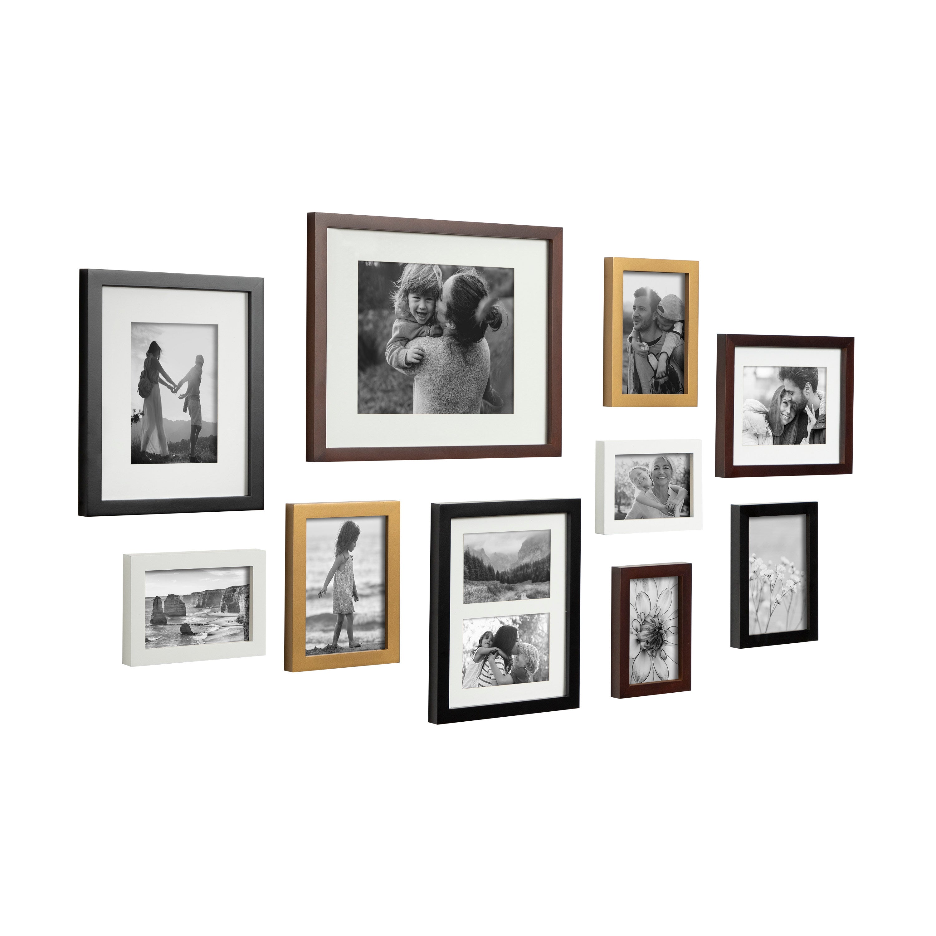 MDF Black and White Set of 10 Picture Frames for Wall Hanging, For