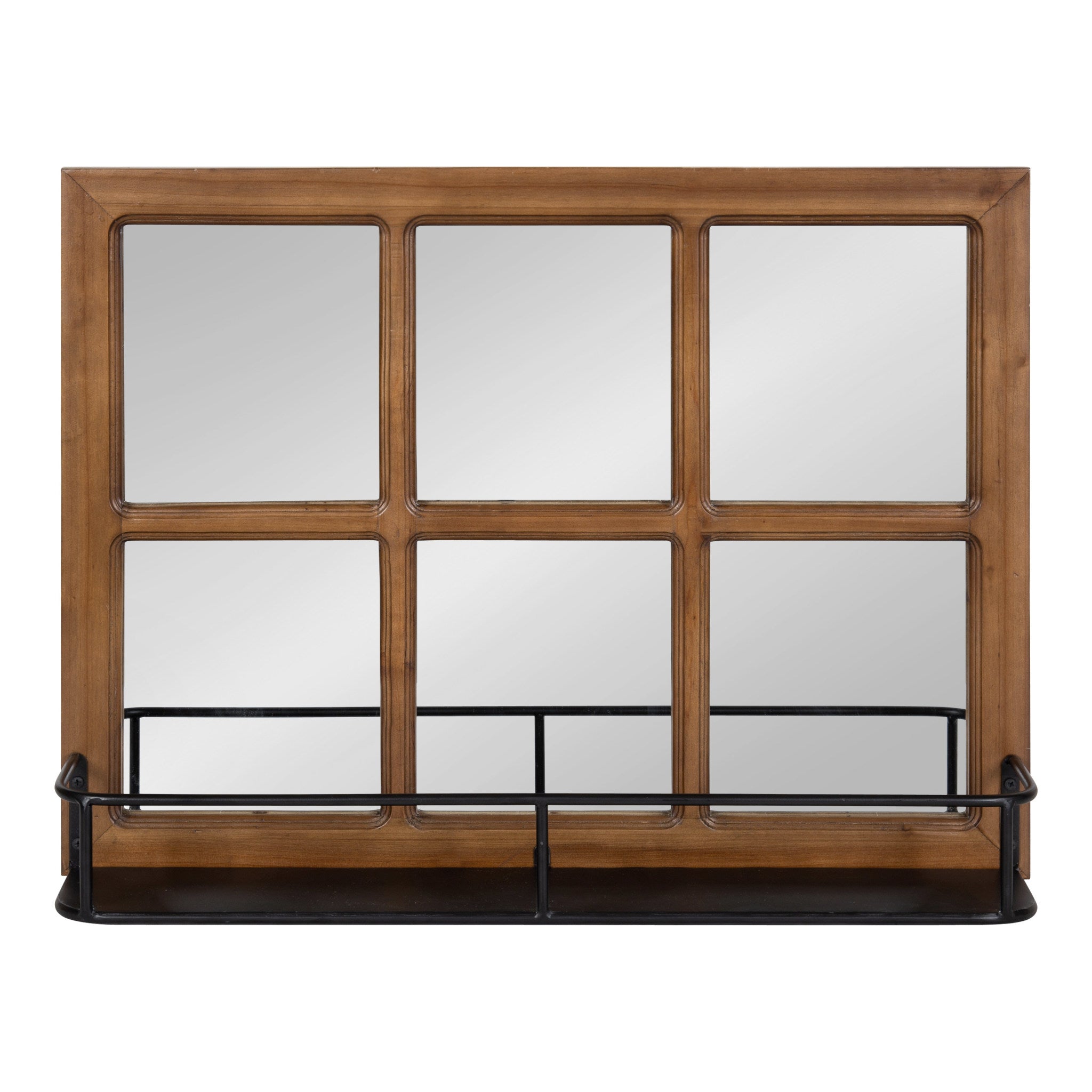 Jackson Wood Windowpane Mirror with Metal Shelf