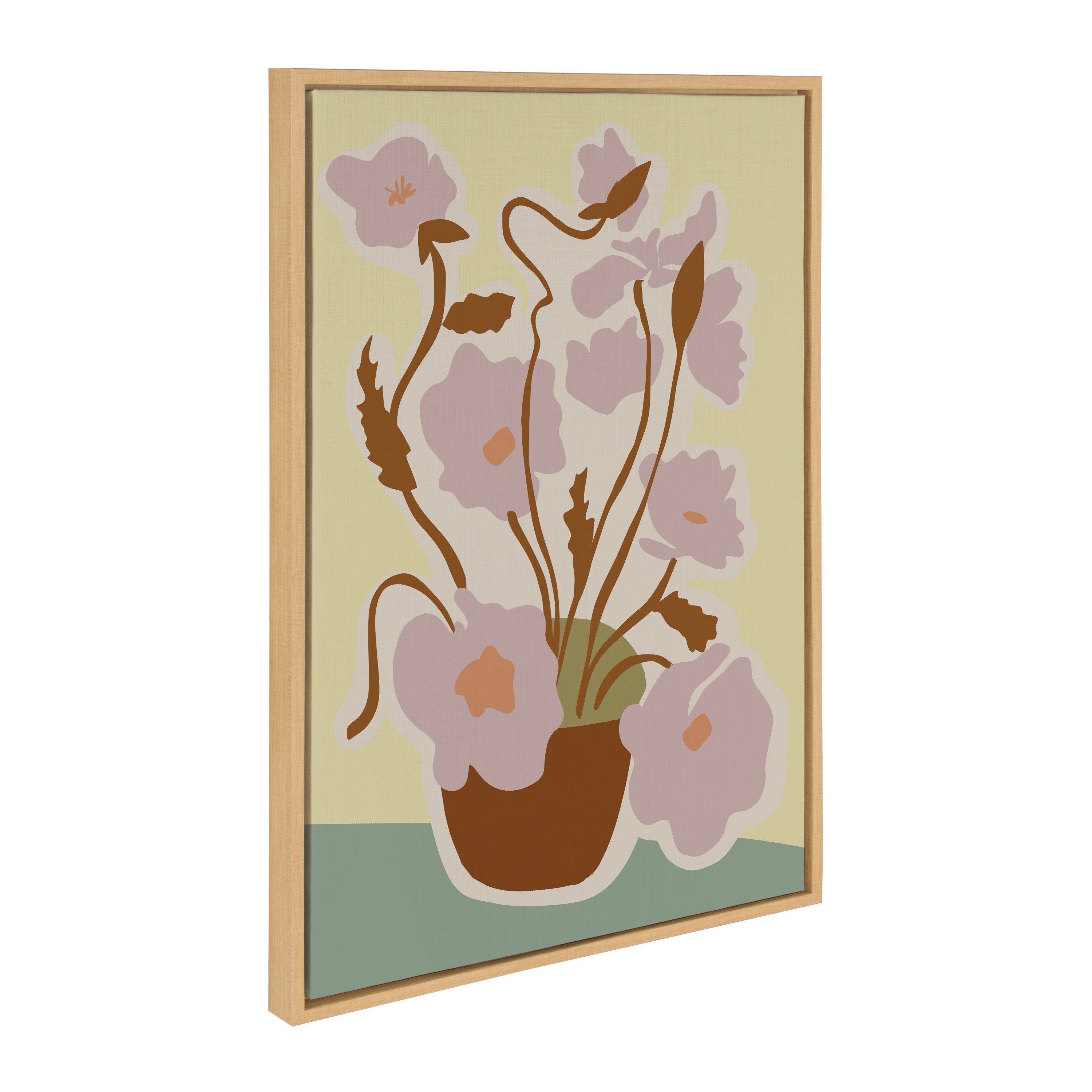 Sylvie Expressive Abstract House Plant Pink on Yellow Framed Canvas by The Creative Bunch Studio