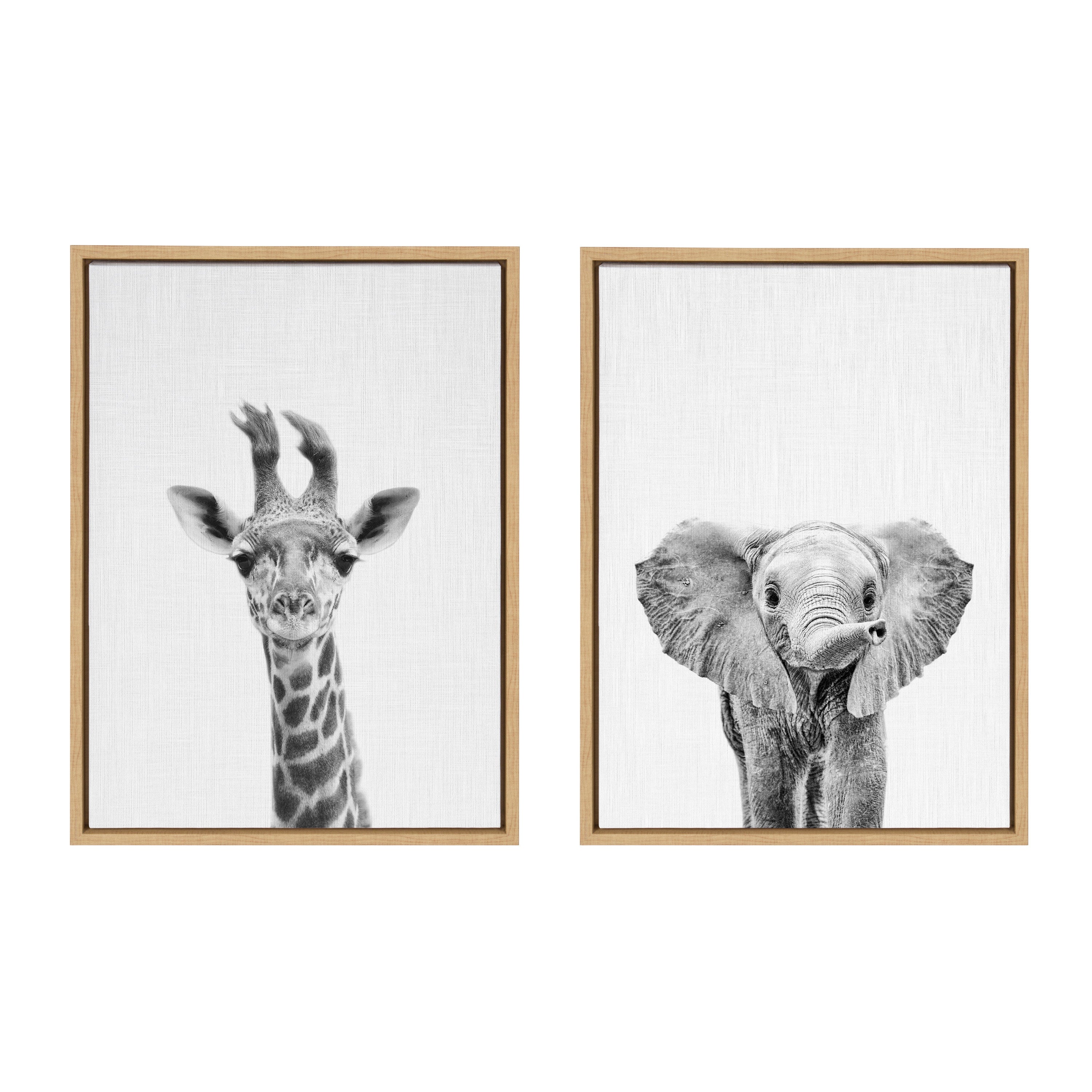 Sylvie Baby Giraffe and Elephant Framed Canvas Art Set by Simon Te of Tai Prints